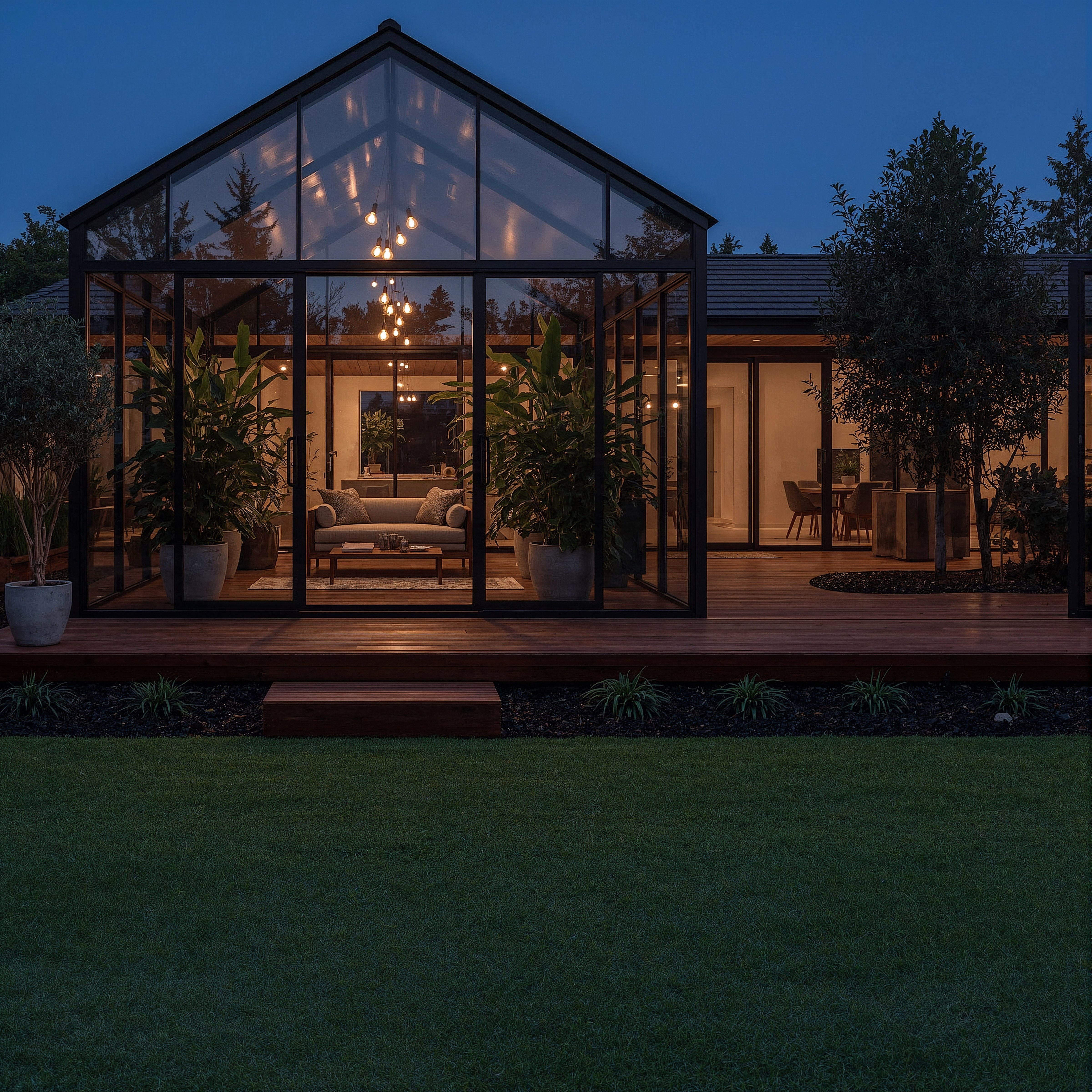 Modern Black Framed Greenhouse: Sleek Backyard Garden Design
