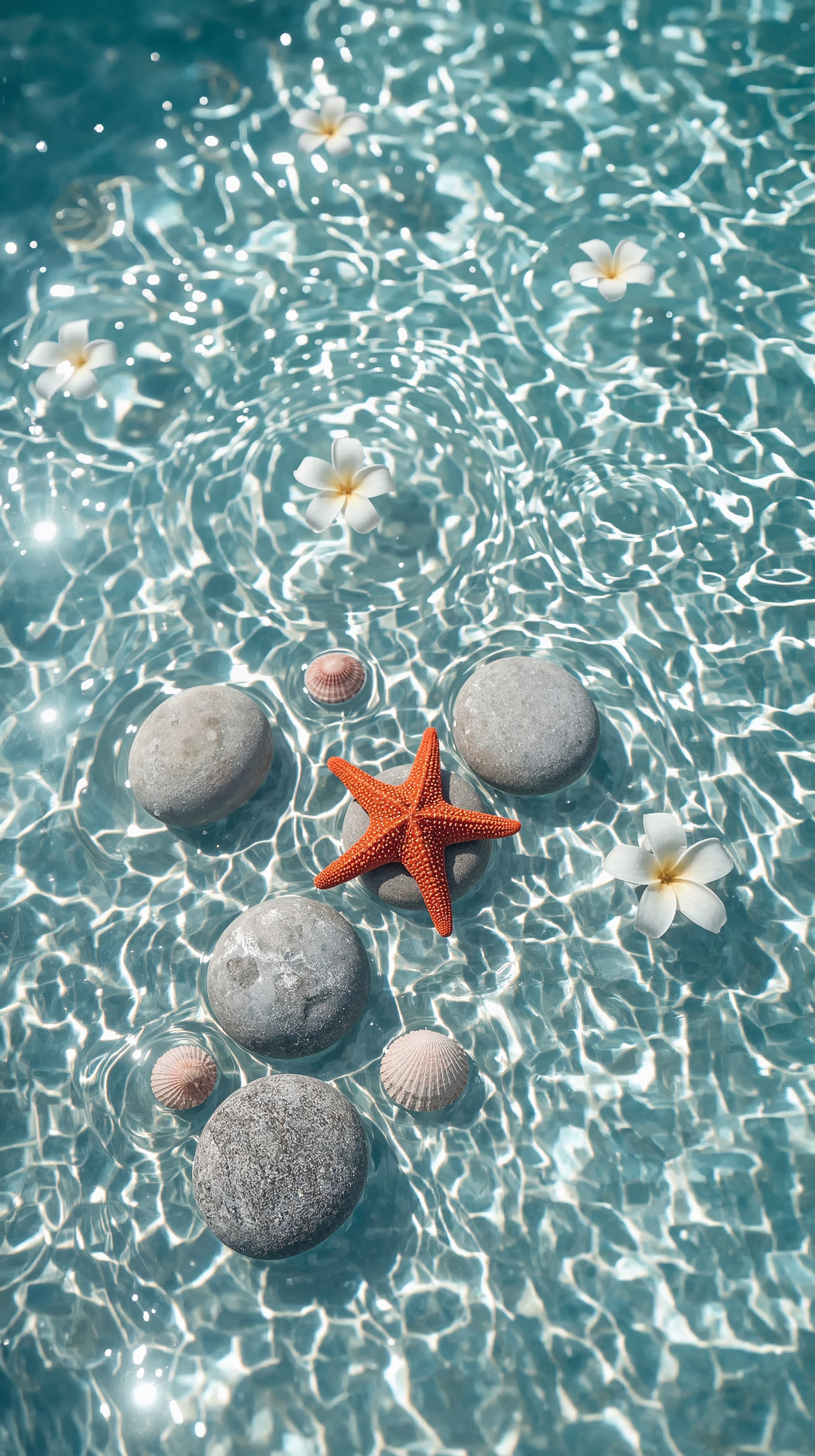Turquoise Beach Wallpaper: Starfish, Seashells & Tropical Bliss