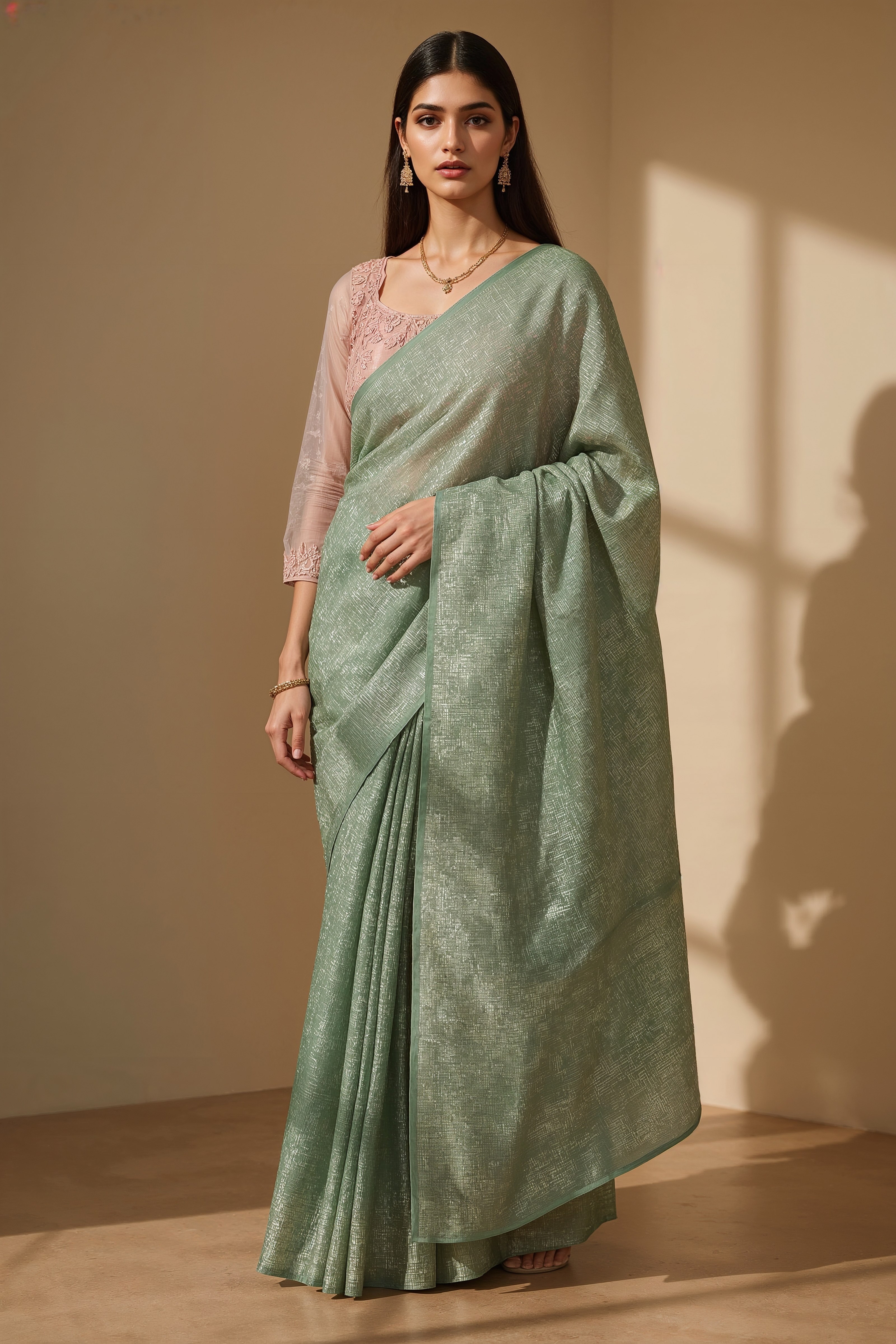 Stunning Jade Green Saree with Viral Pink Blouse for Wedding Receptions