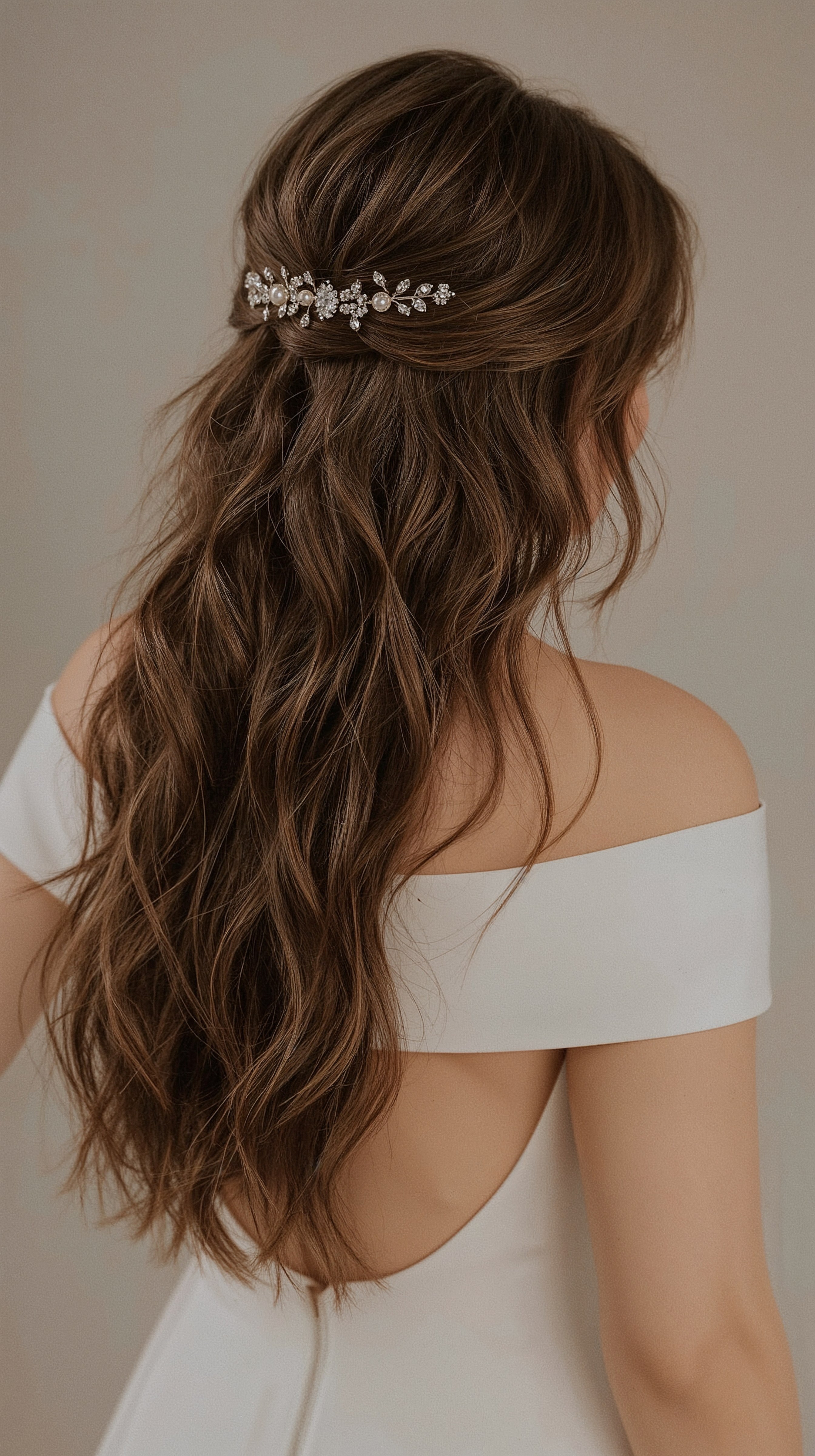 Glamorous Half Up Half Down: Crystal Headband Bridal Style