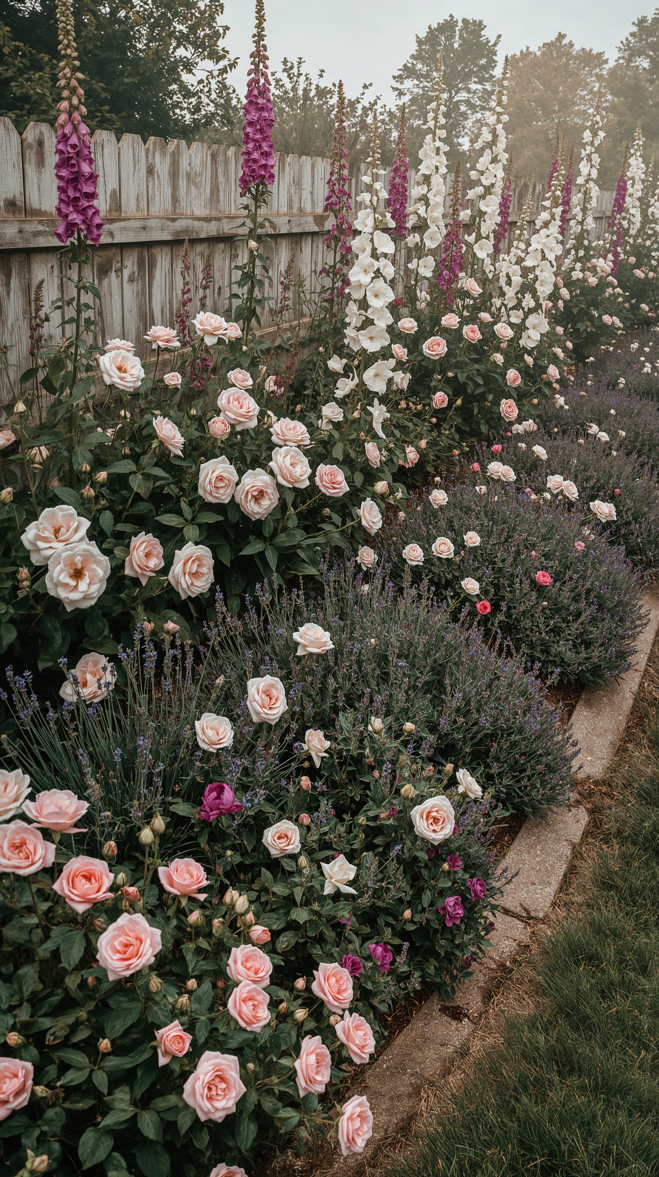 Layered Cottage Garden Borders: Foxgloves, Roses & Landscape Ideas
