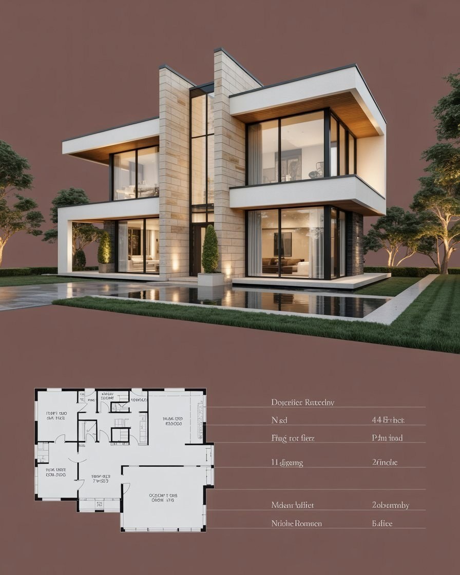 Modern Contemporary House: Stone Details & Smart Floor Plans