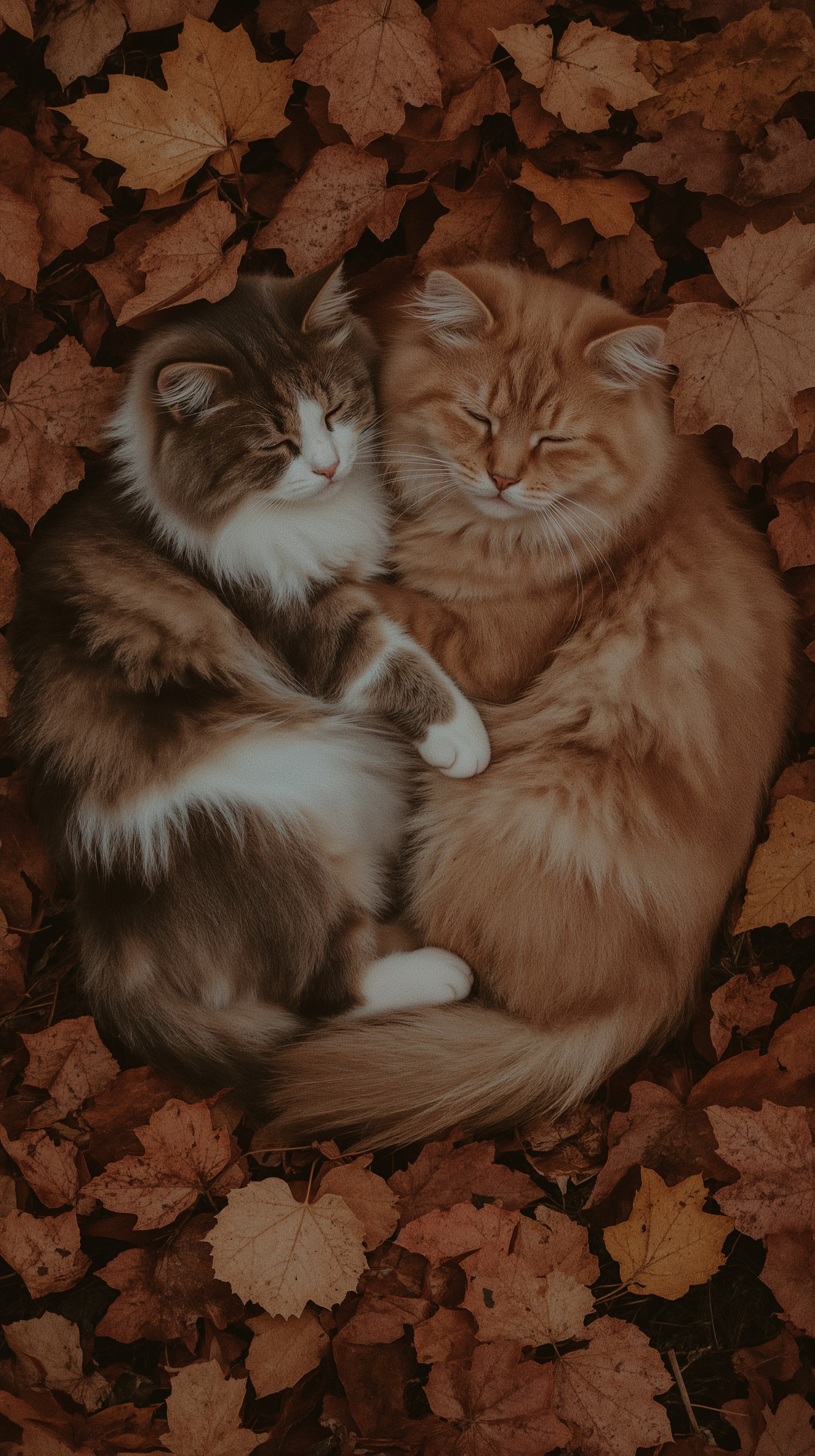 Two Cats Wallpaper: Cozy Autumn Aesthetic for iPhone