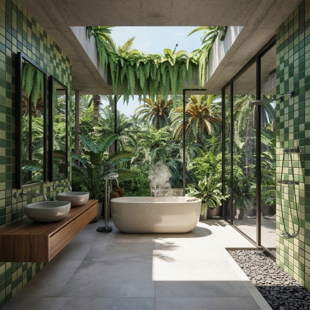 Tropical Oasis: Luxurious Open-Air Bathroom