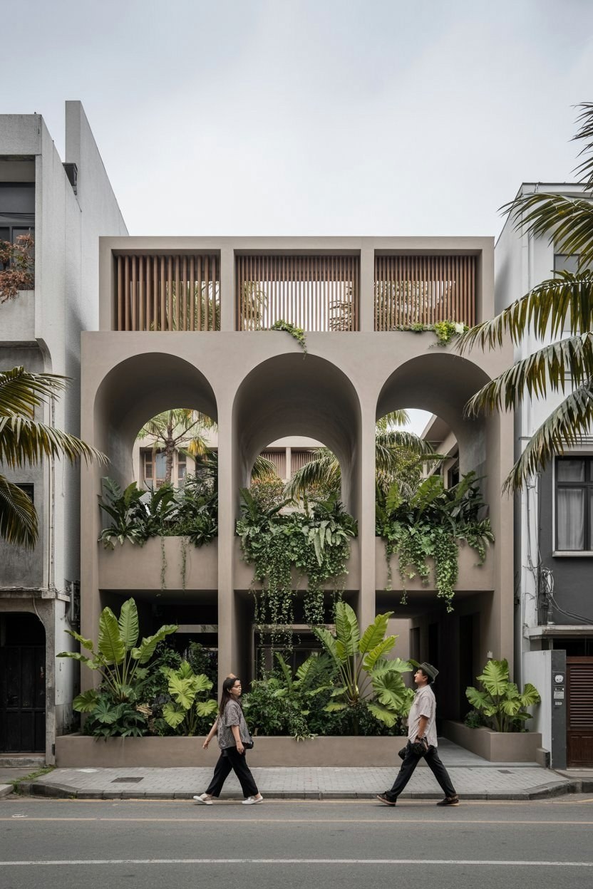 Japandi House Facade: Blending Tropical Warmth with Japanese Minimalism