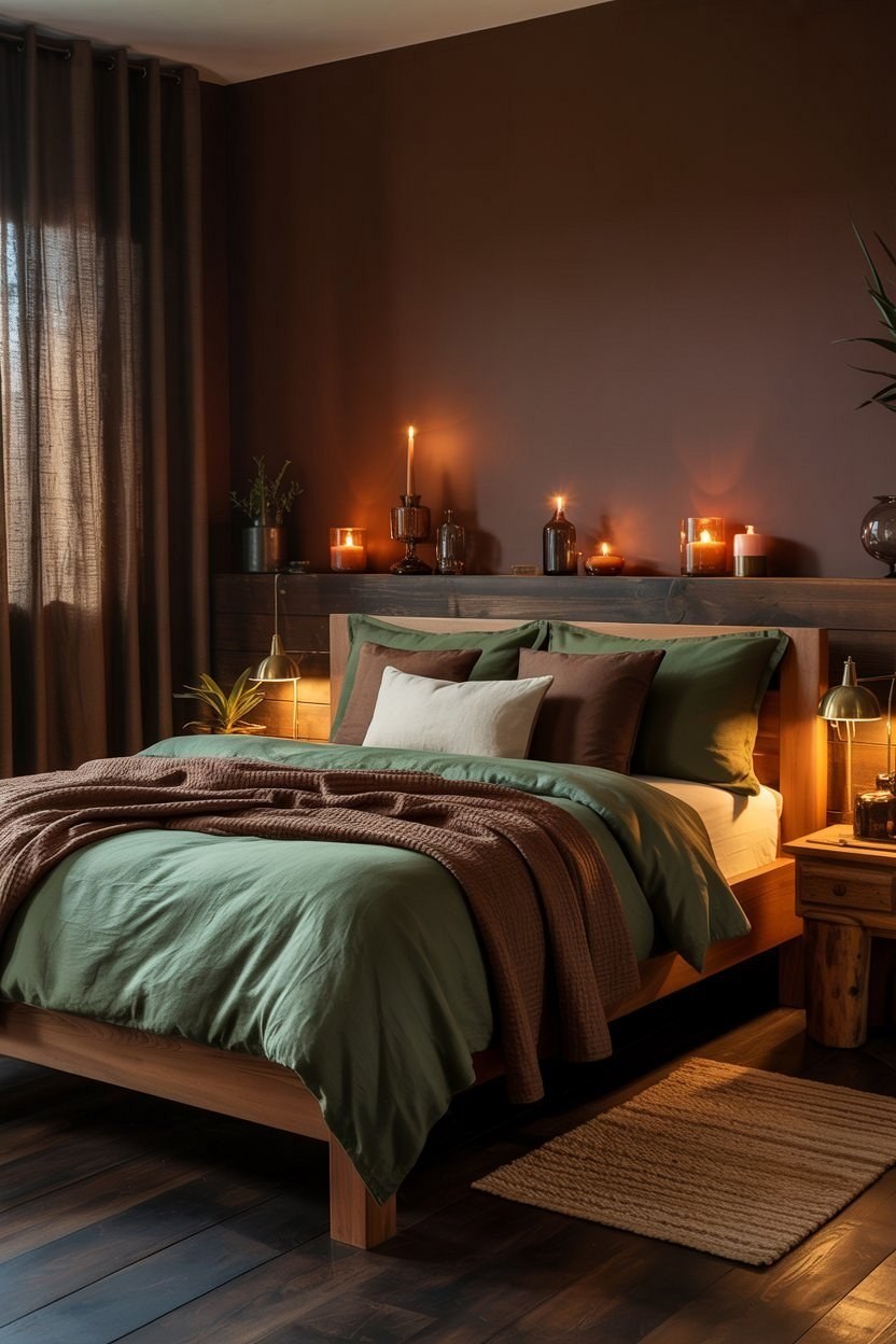 Cozy Bedroom Oasis: Green and Brown Bedding for Deep, Restorative Sleep