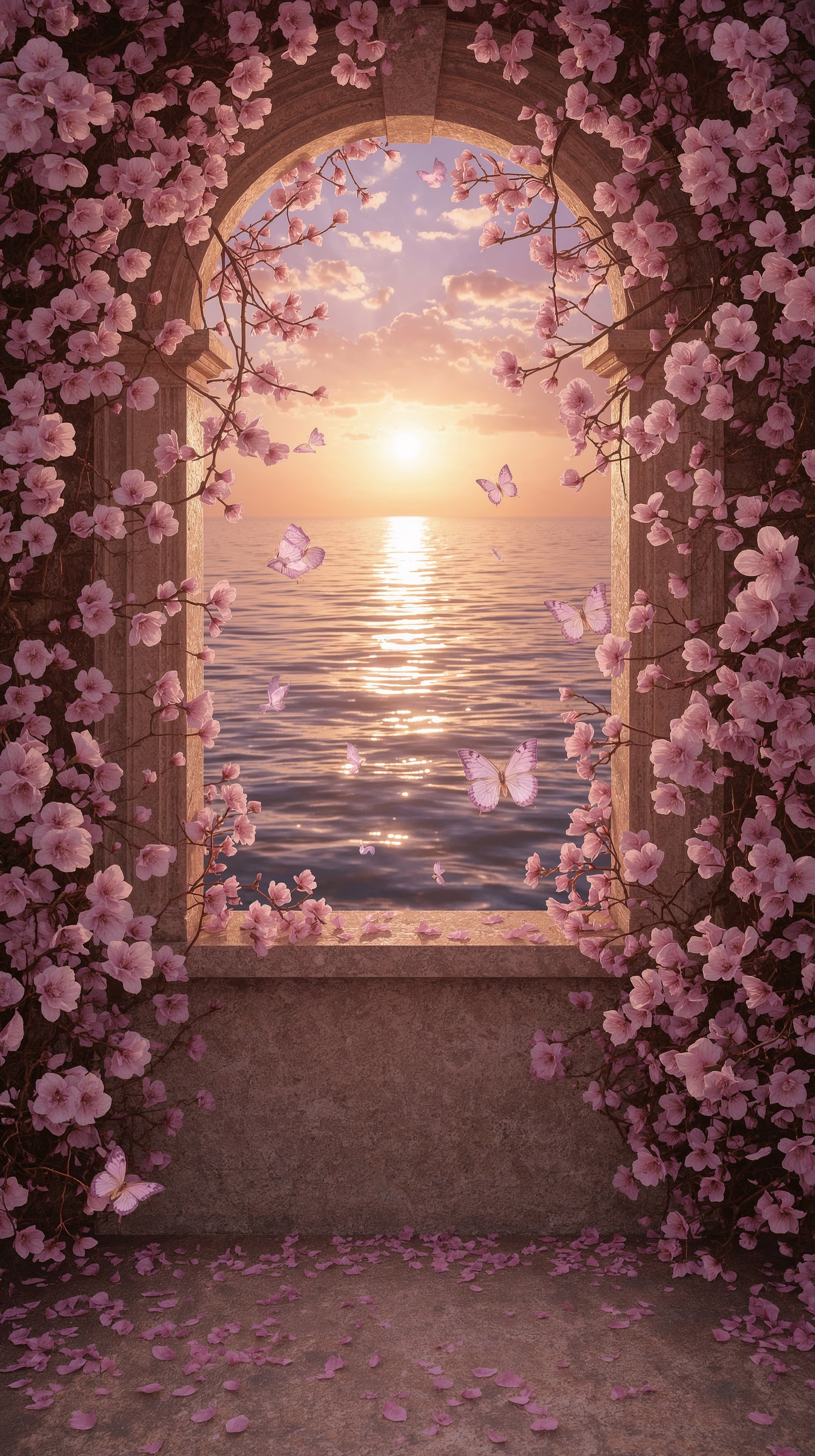 Dreamy Pink Flower Window Aesthetic iPhone Wallpaper