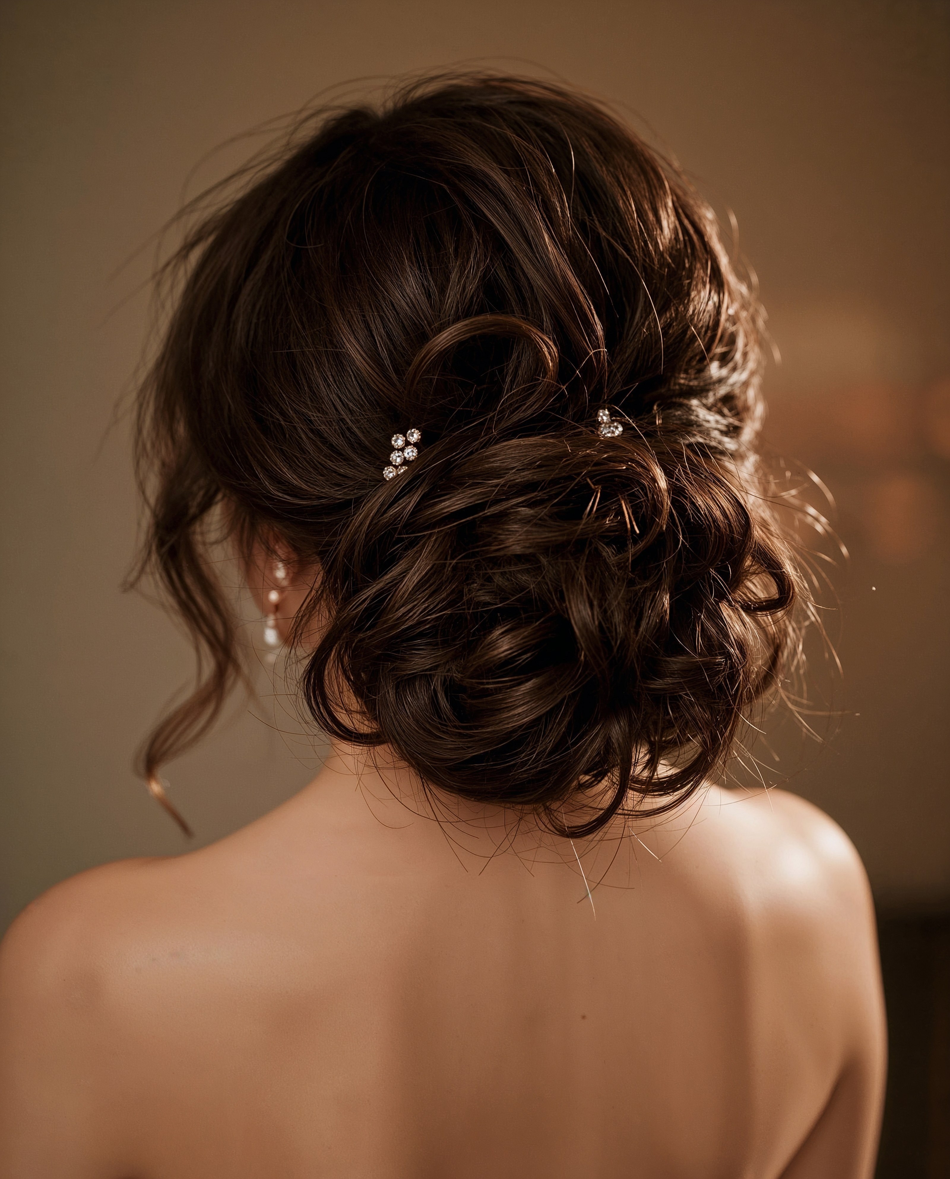 Elegant Bridal Updos for Dark Hair: Loose Curly Romance