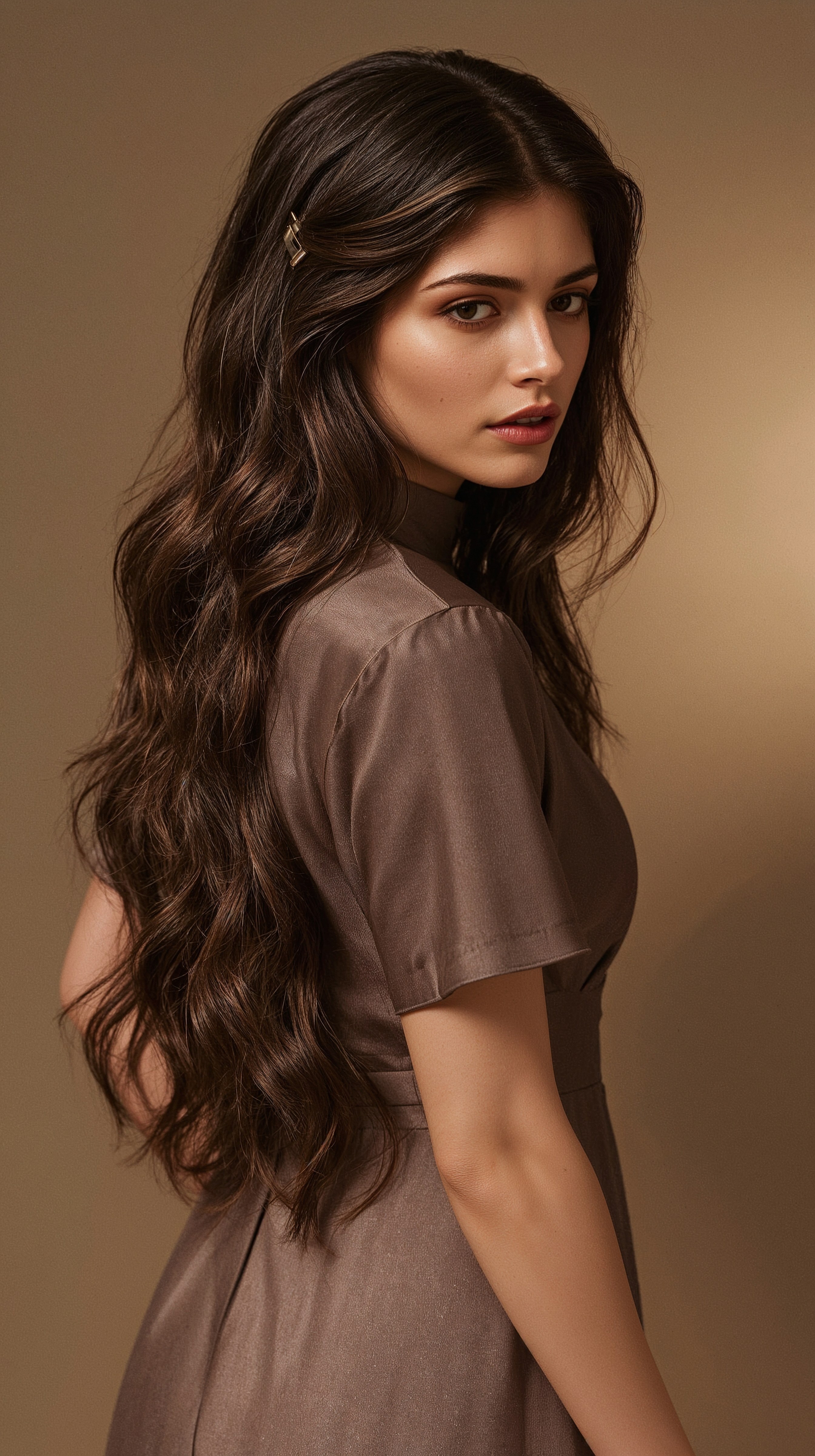 Long Brown Waves: Versatile Half Up Hairstyles for Prom & Wedding