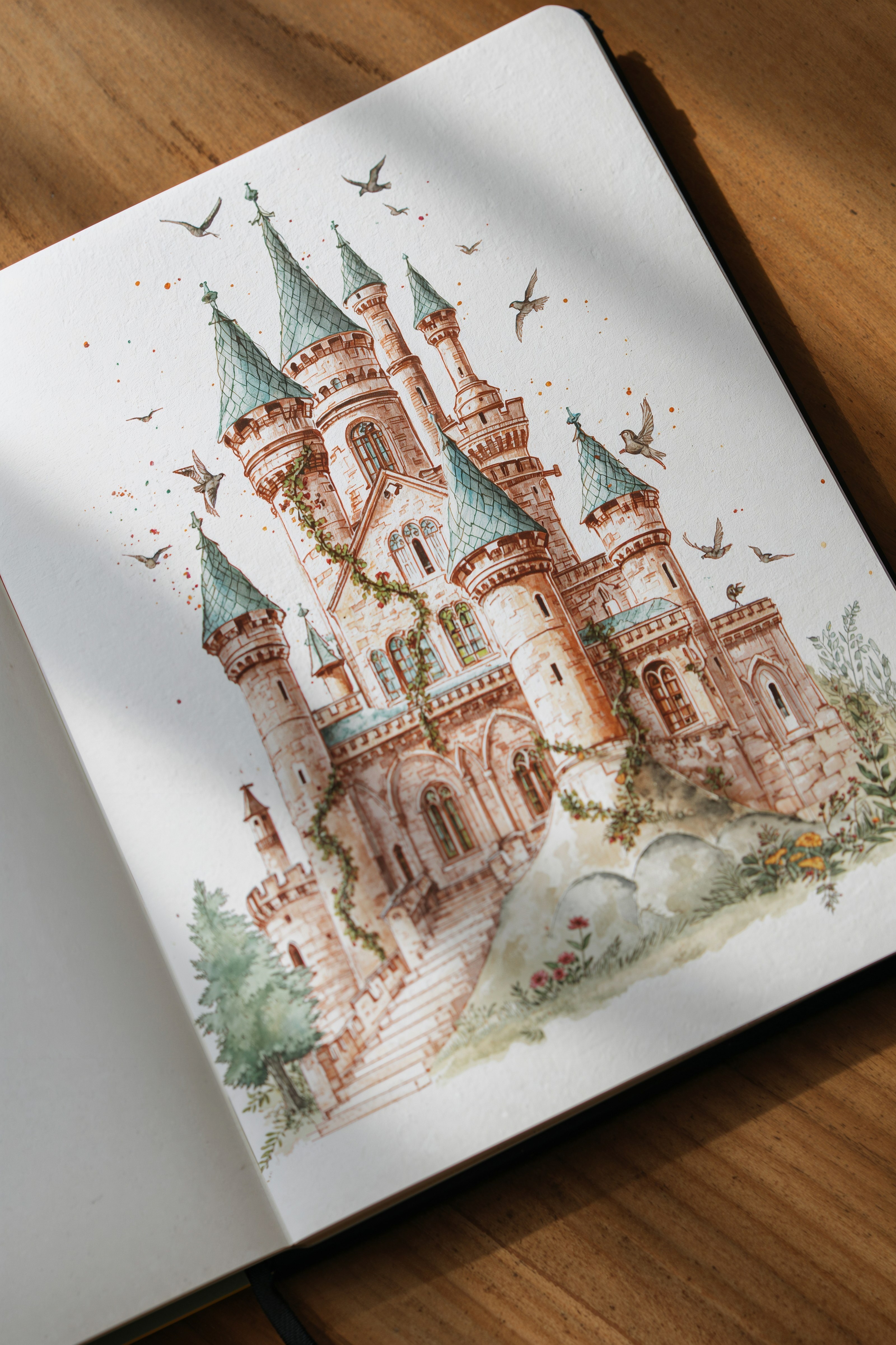 Whimsical Castle Sketch: Watercolor Dream House Art