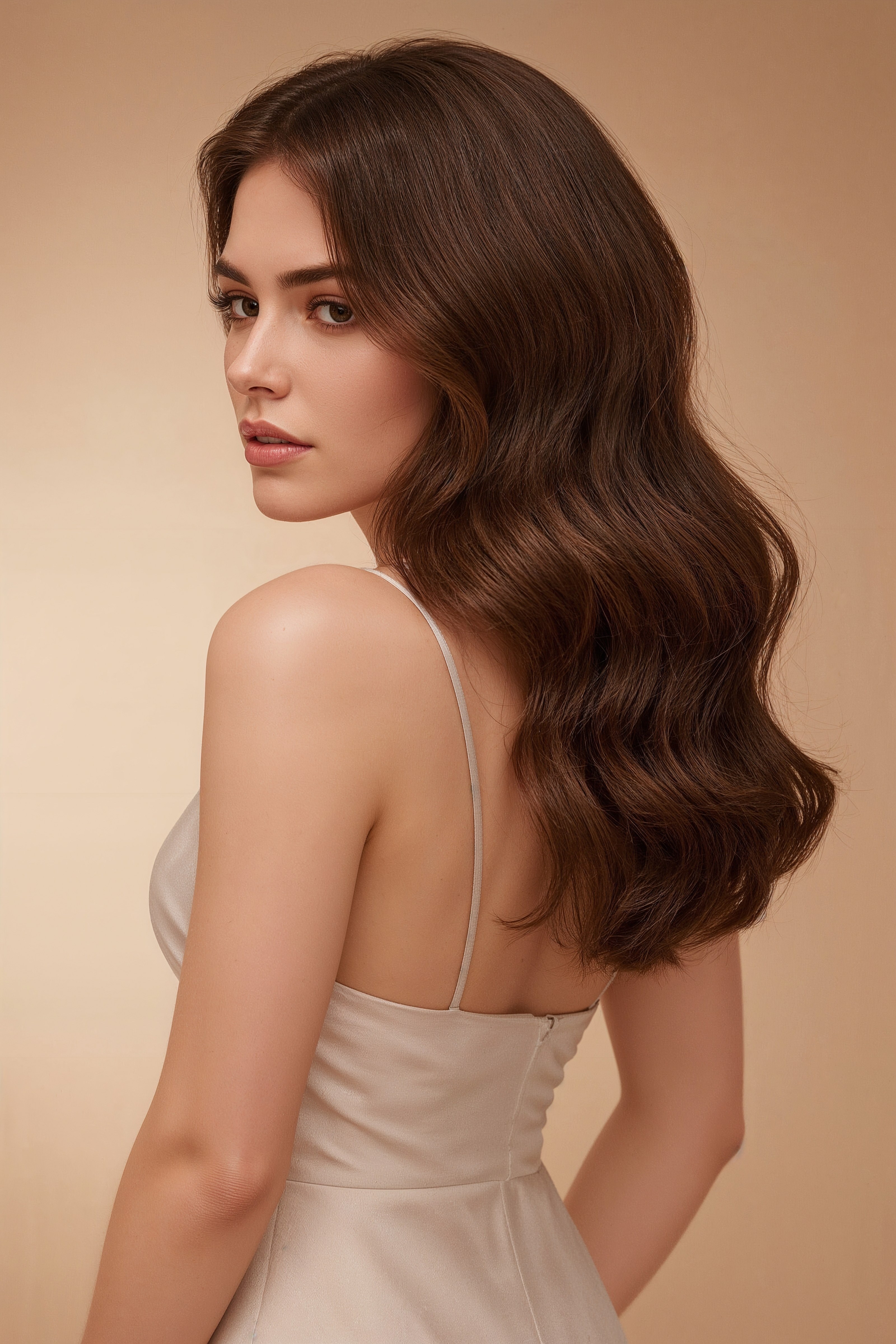 Side-Swept Brunette Curls: Chic Bridal Hair Down for Long Hair