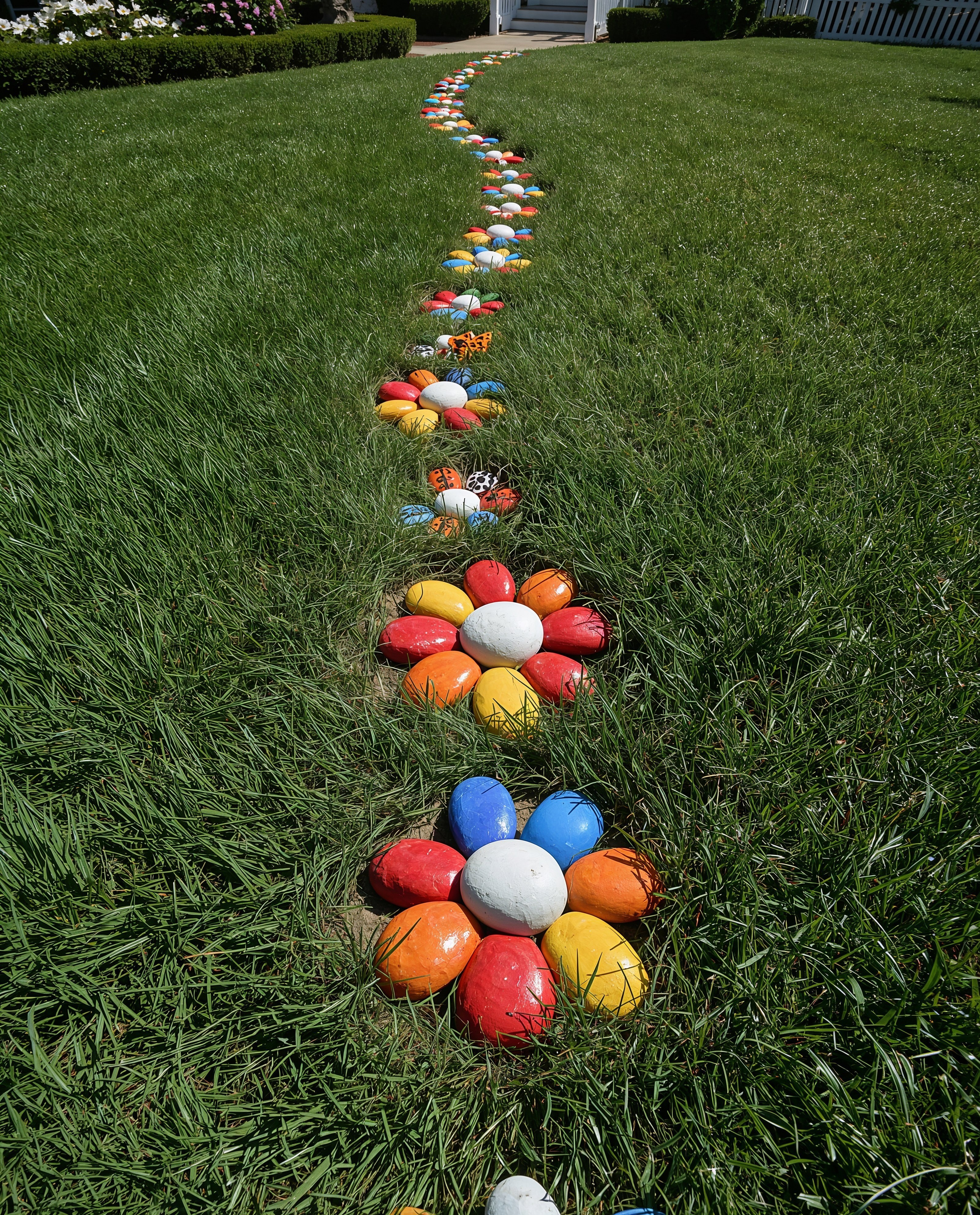 Whimsical Colorful Garden Path Ideas with Painted Stone Decor