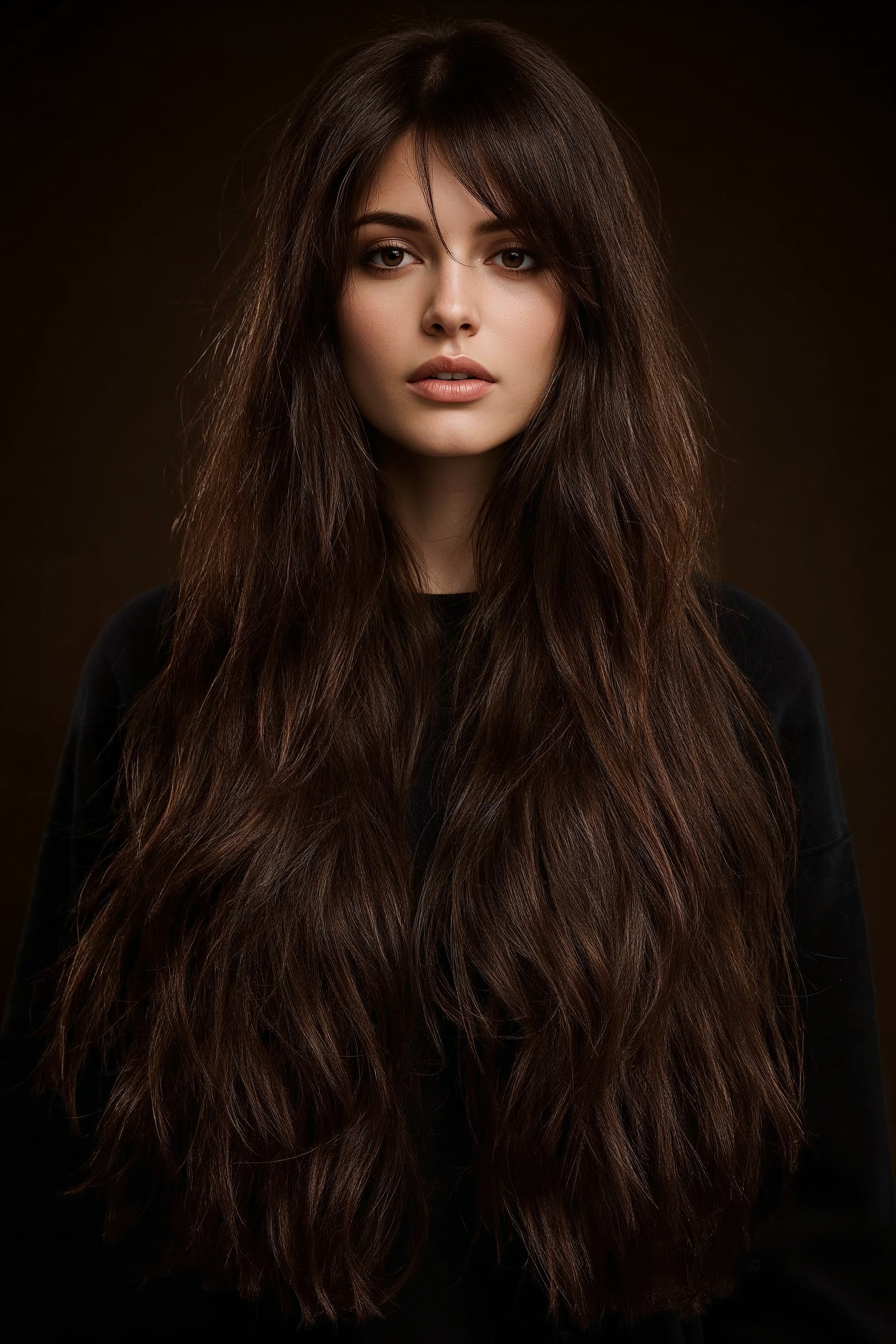 Trendy Long Brunette Haircuts with Face-Framing Bangs for 2025