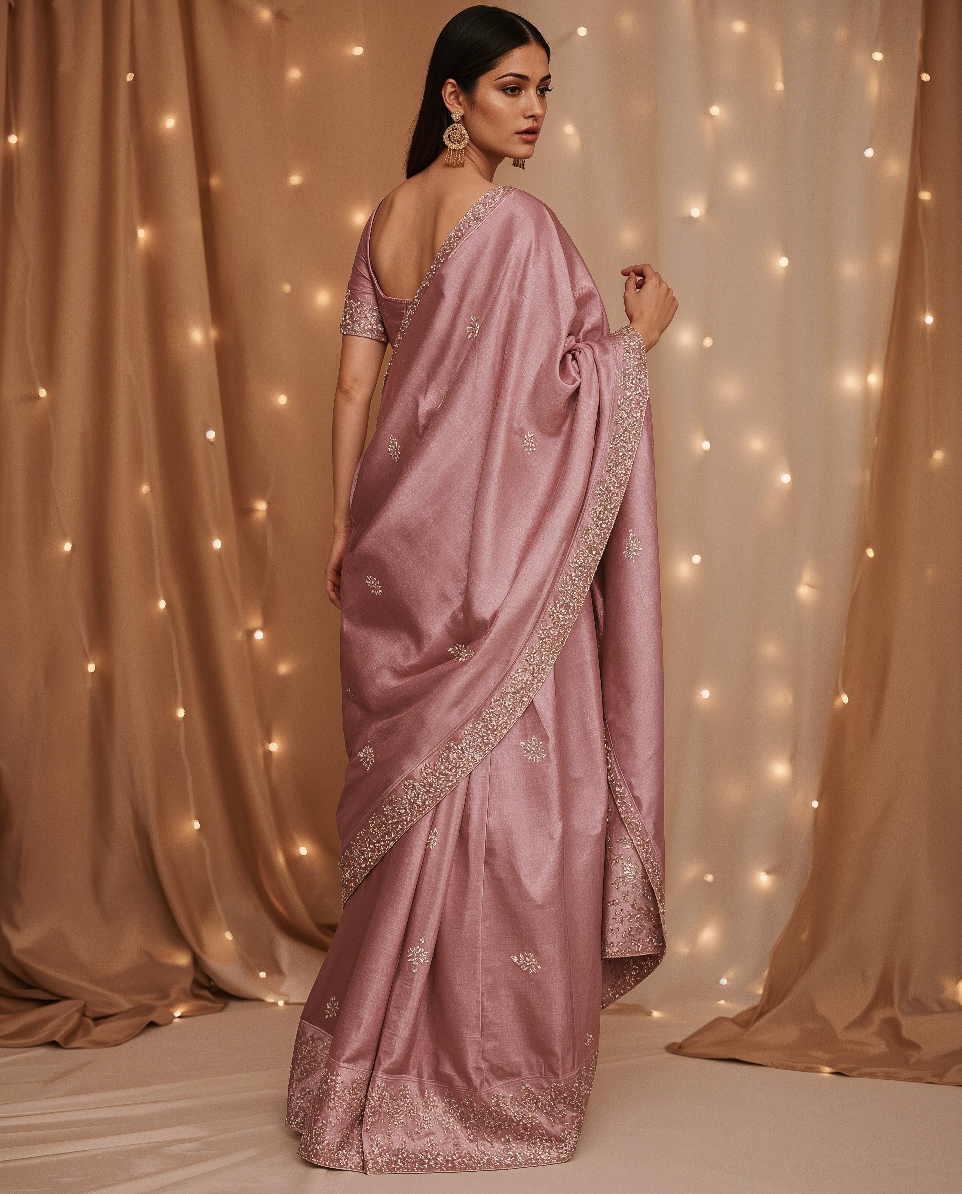 Soft Mauve-Pink Silk Saree: Modern Bridal Draping Styles for Party Wear