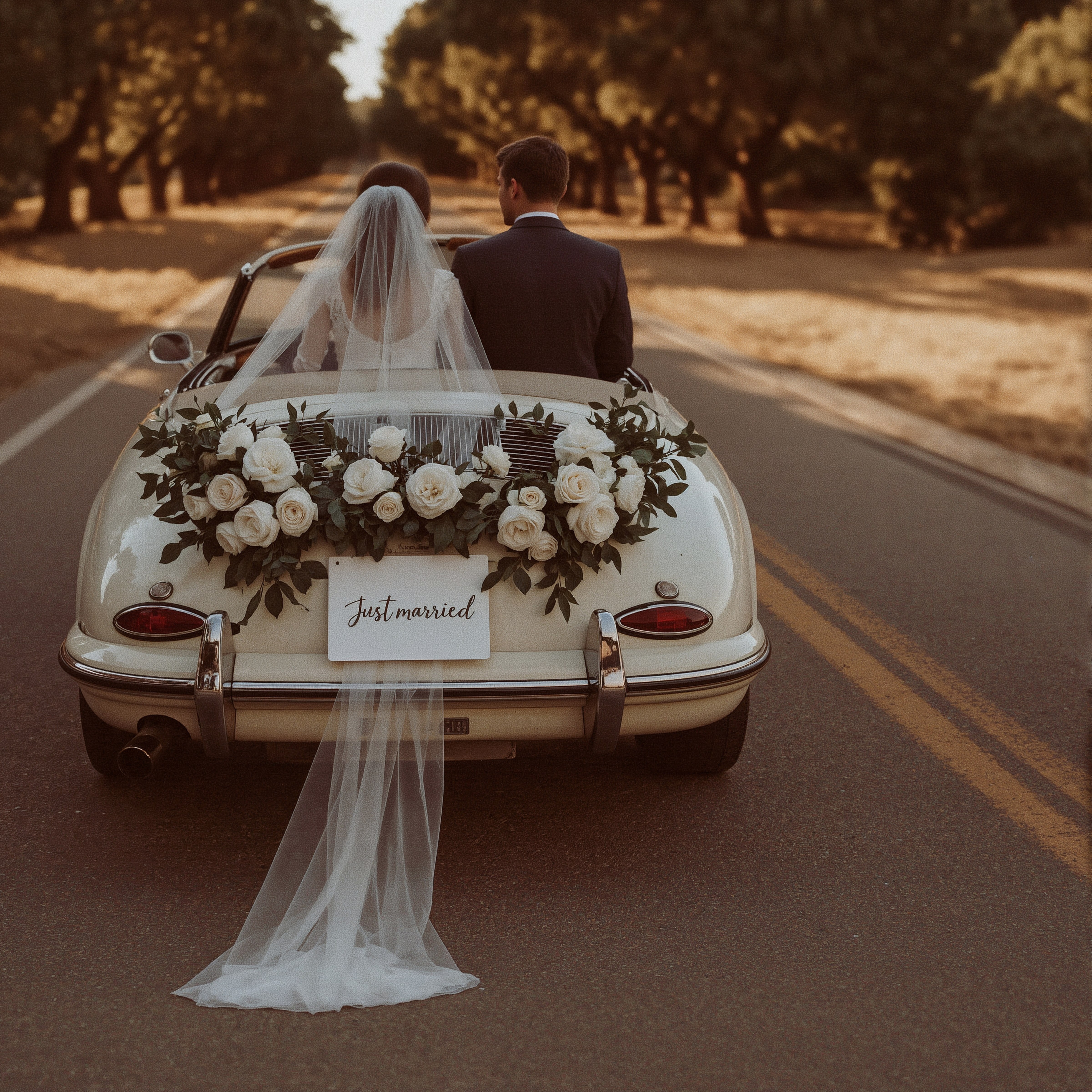 Vintage Porsche Wedding Car: Romantic Exit Aesthetic