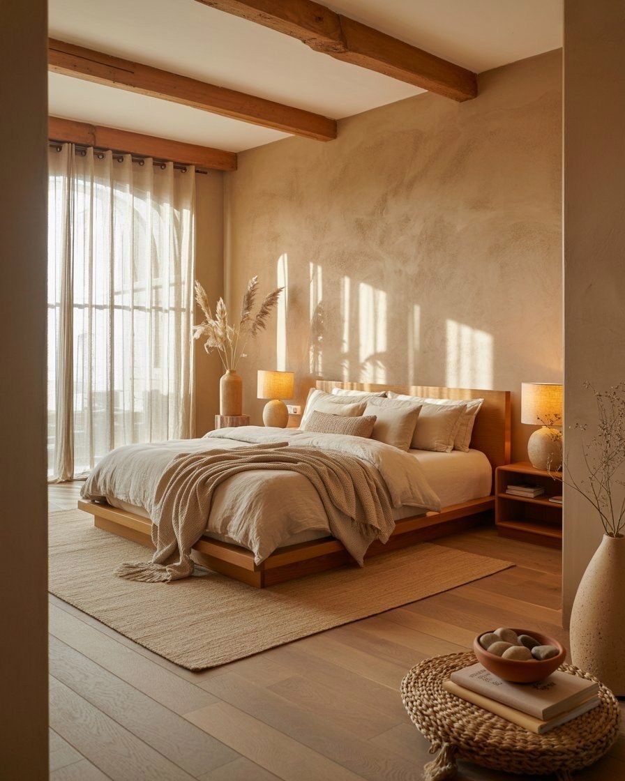 Warm Earthy Bedroom Retreat: Natural Textures & Cozy Room Decor 2025
