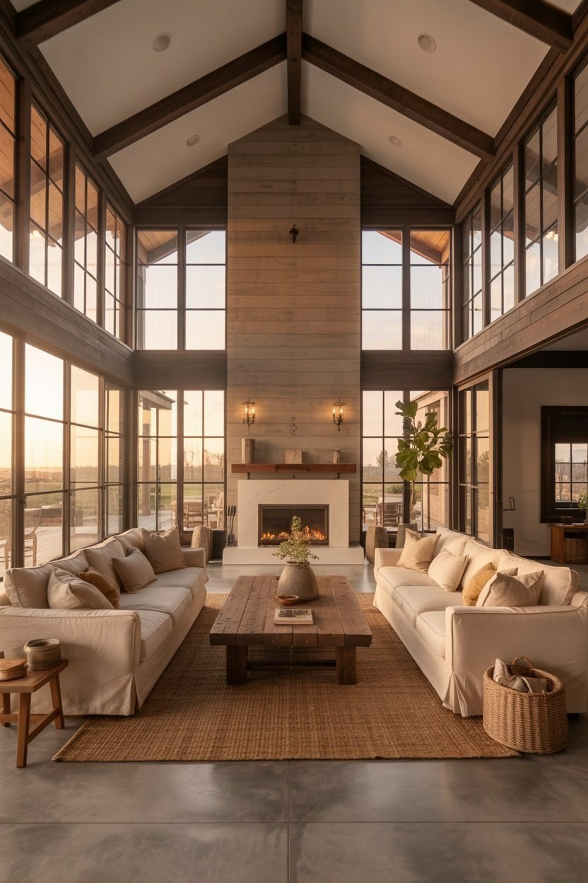 Peaceful Modern Farmhouse Great Room: Rustic Elegance