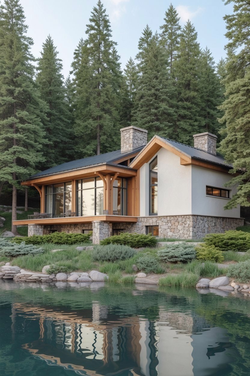 Dreamy Rustic Modern Lake House Exterior Design Ideas