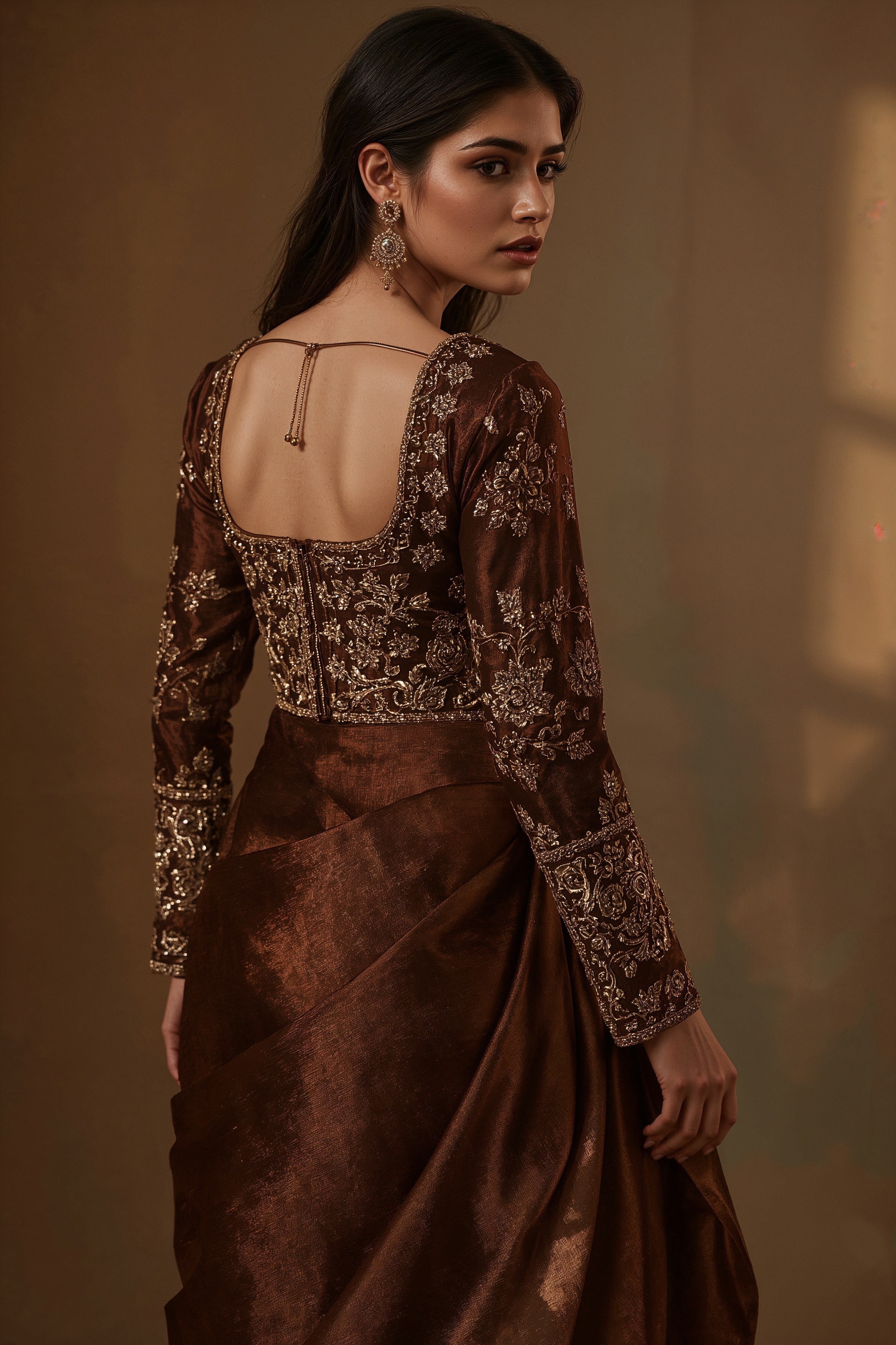 Bridal Elegance: Corset Saree with Exquisite Full Hand Blouse Designs