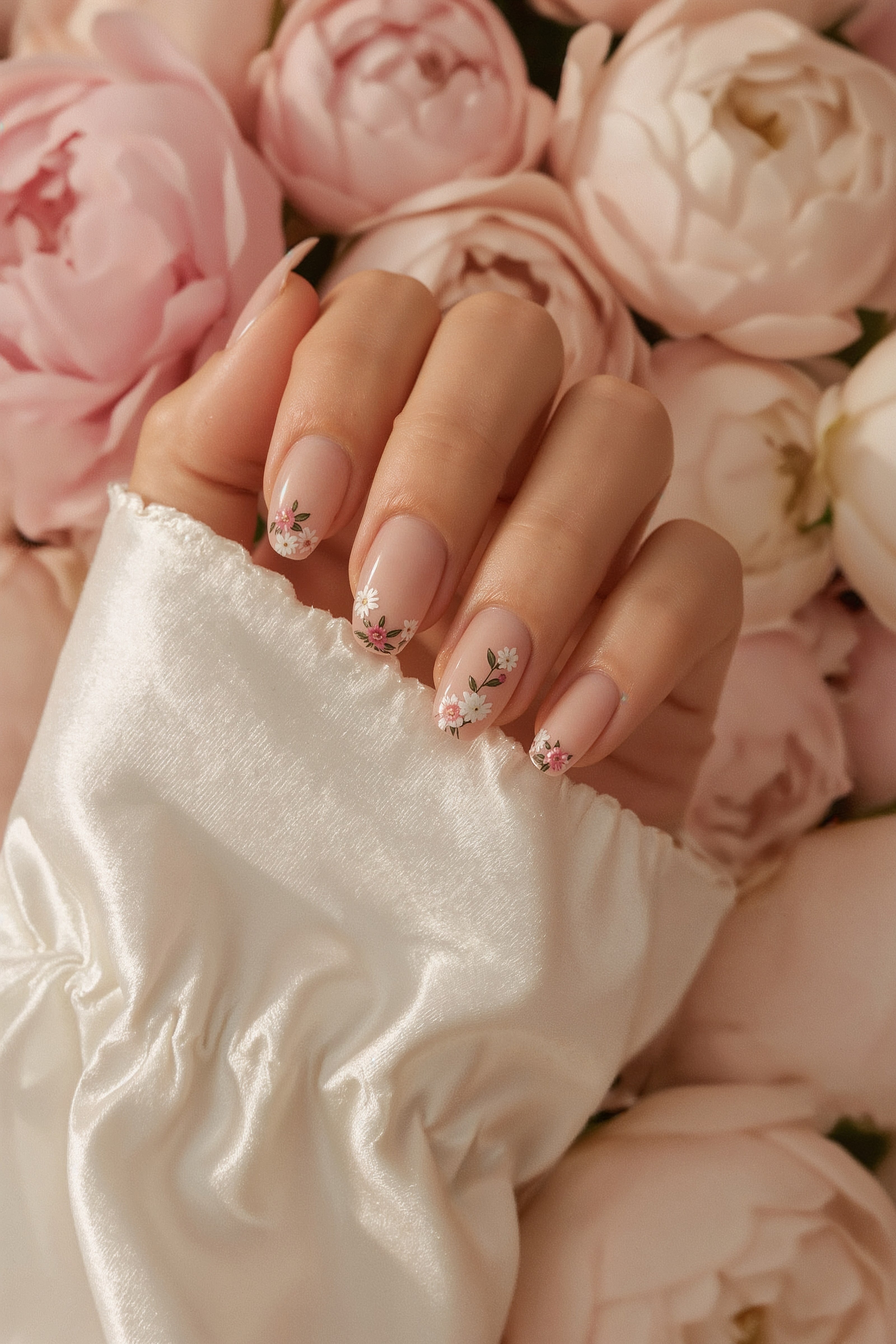Elegant Floral Wedding Nails: Romantic Bridal Nail Art Design