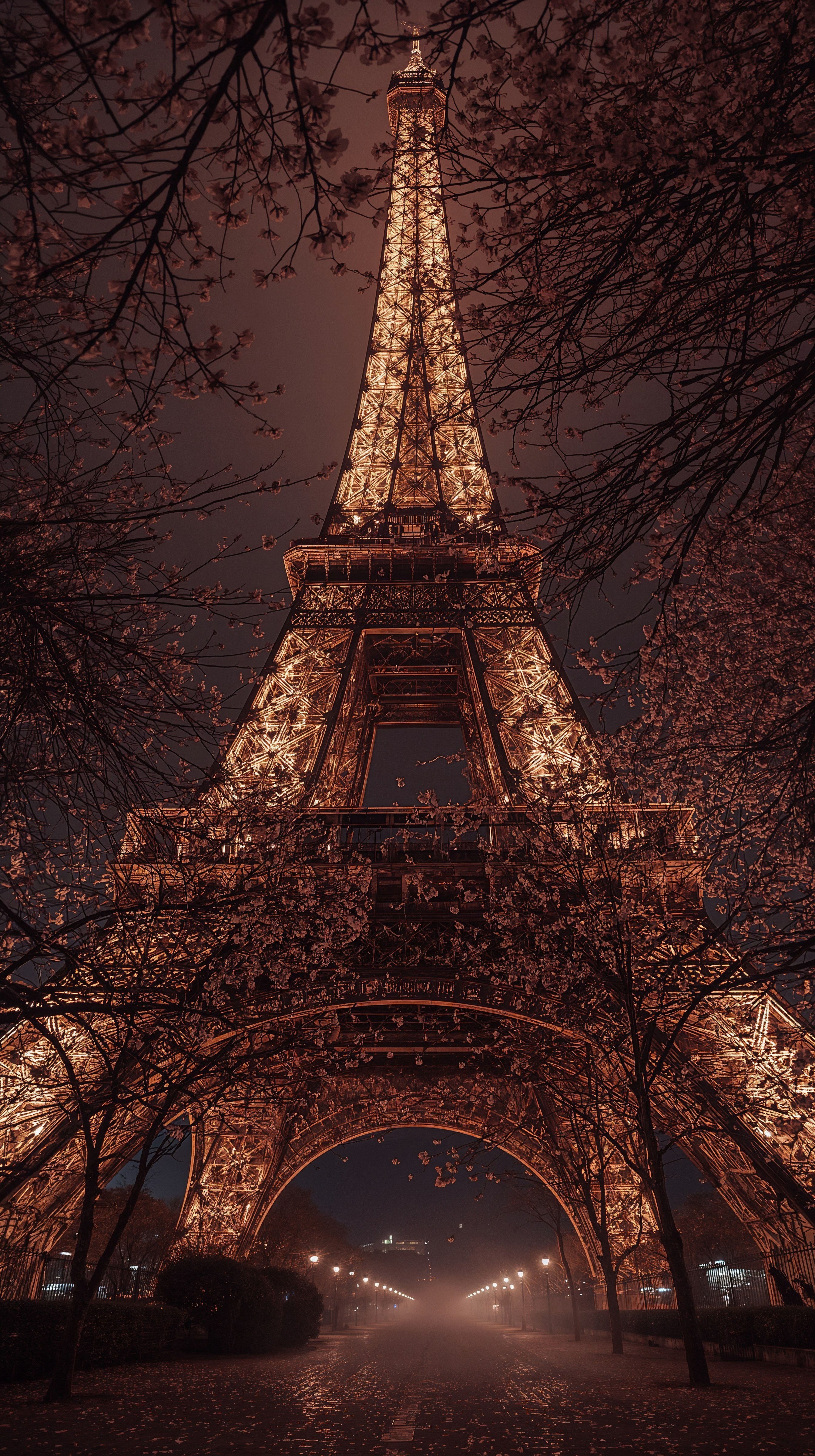 Parisian Spring Nights: Eiffel Tower & Cherry Blossoms