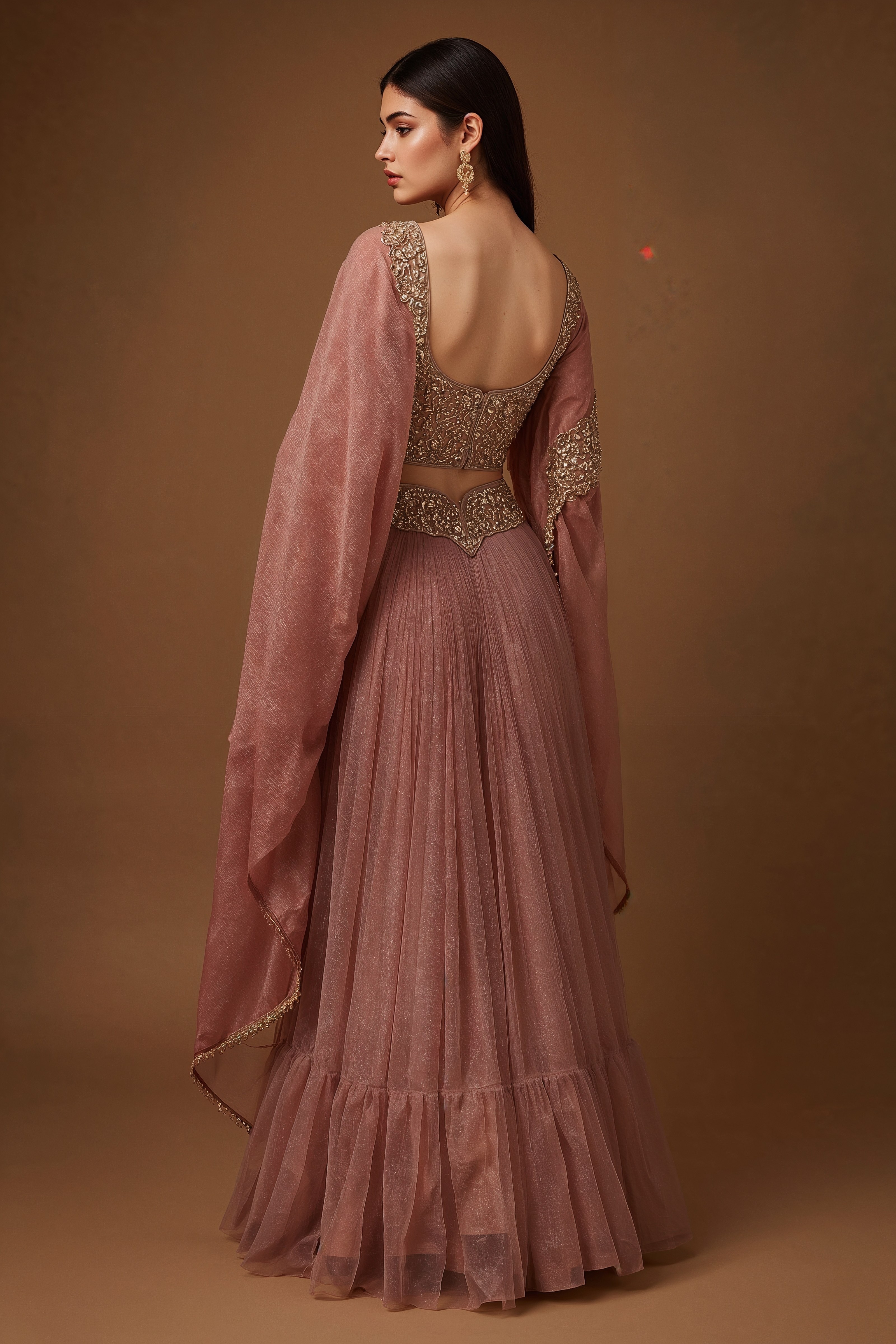 Indo Western Saree Gown: Velvet Blouse & Aari Work Fusion