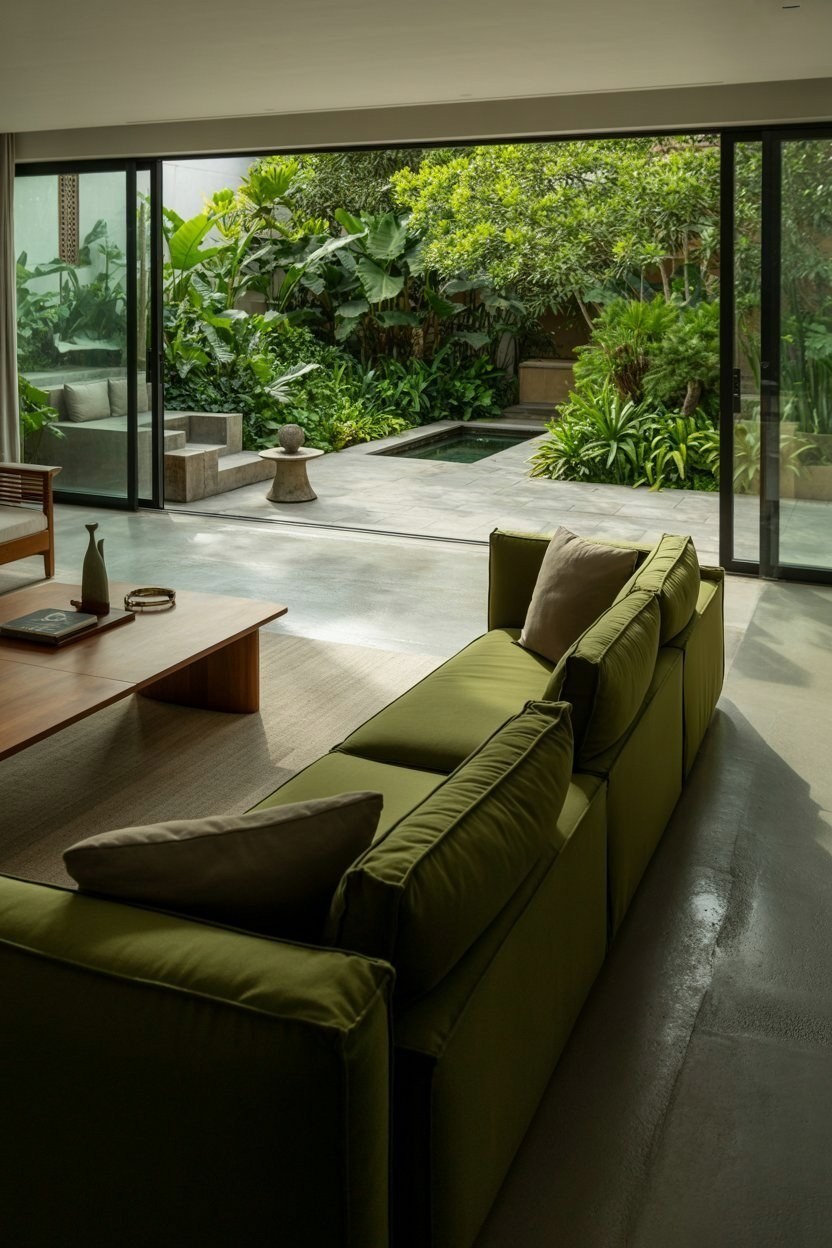Serene Courtyard Living: Open Home Design & Modern Greenery
