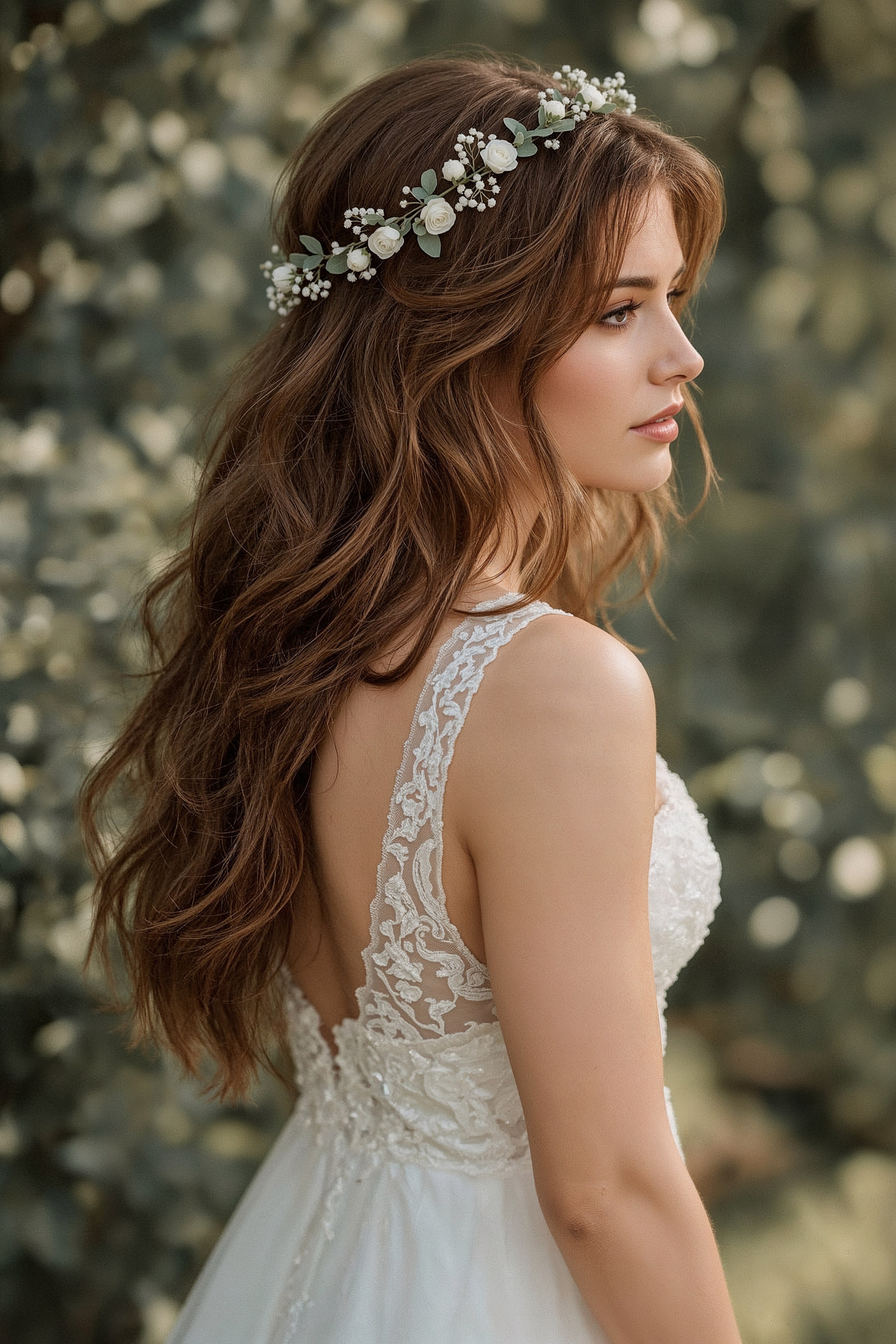 Floral Crown Perfection: Half Up Half Down Wedding Hairstyles