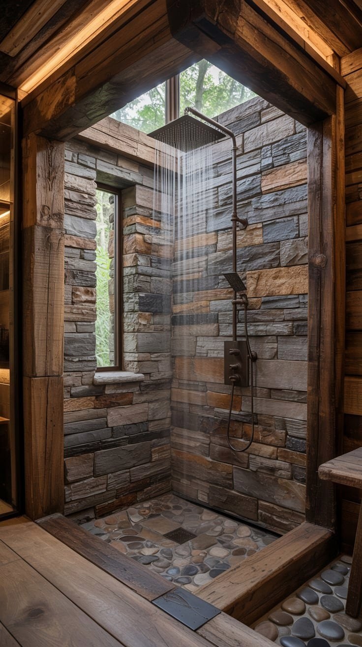 Rustic Shower Design: Moody Mudroom Meets Architectural Luxury