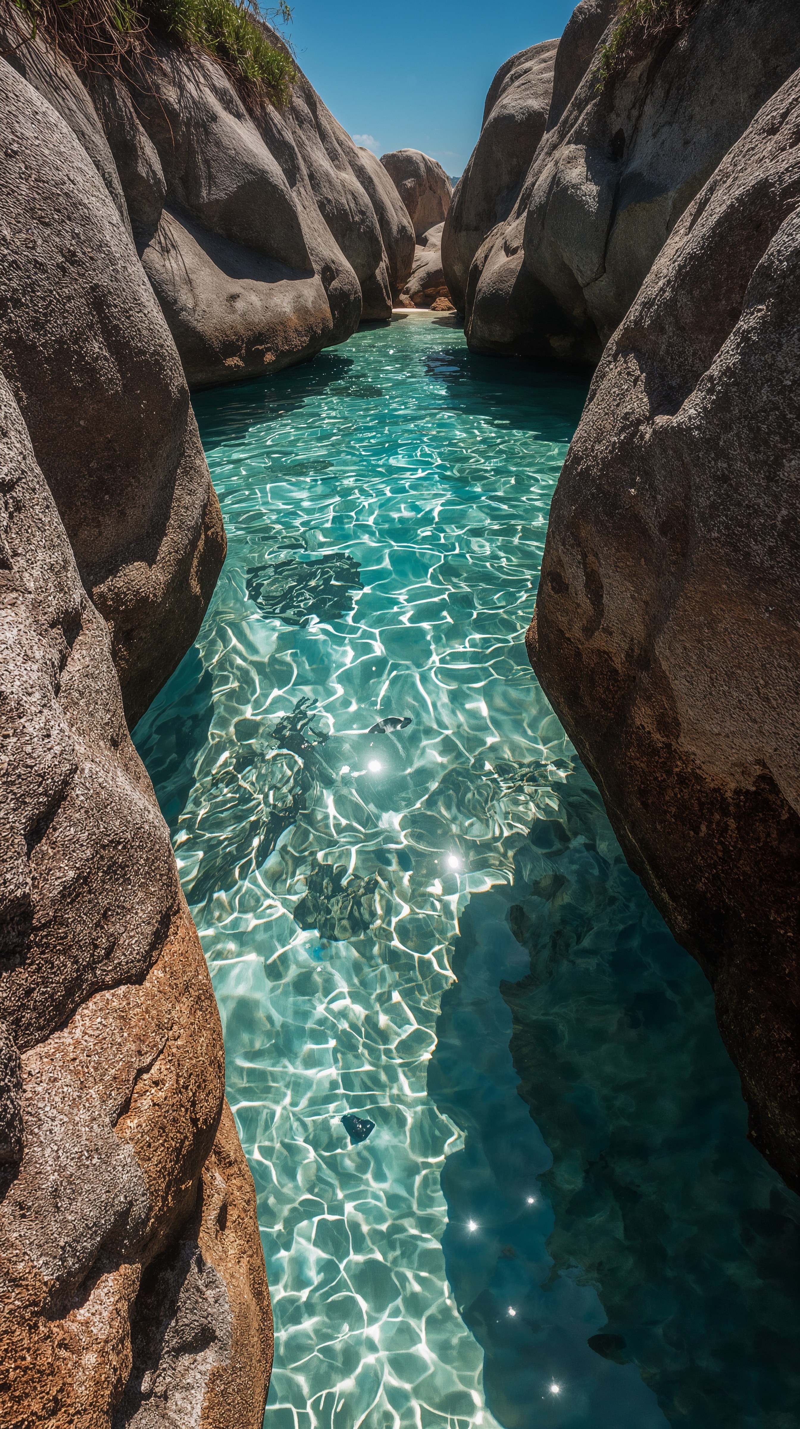 Crystal Clear Beach Wallpaper: Teal Ocean & Rock Aesthetic