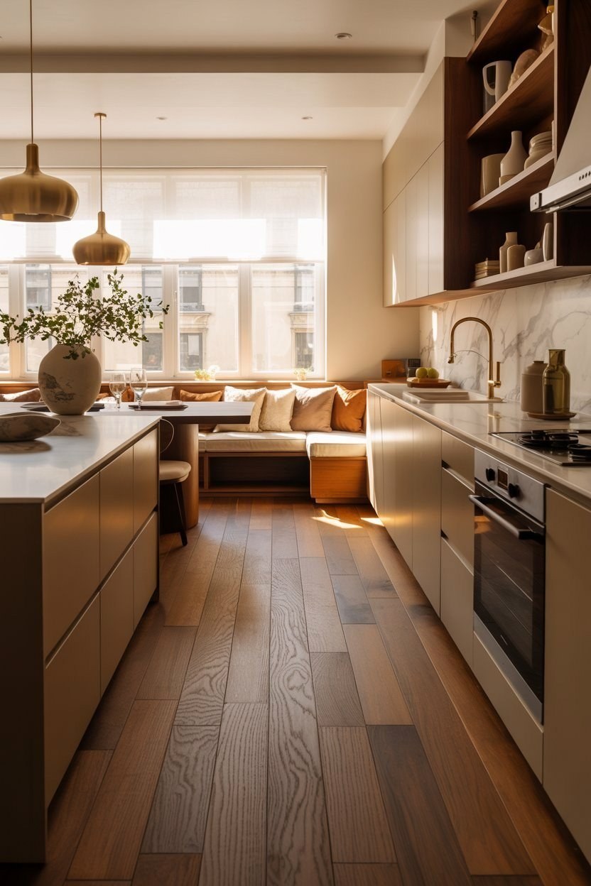 Apartment Kitchen & Living Room: Smart Bench Seating for Small Spaces