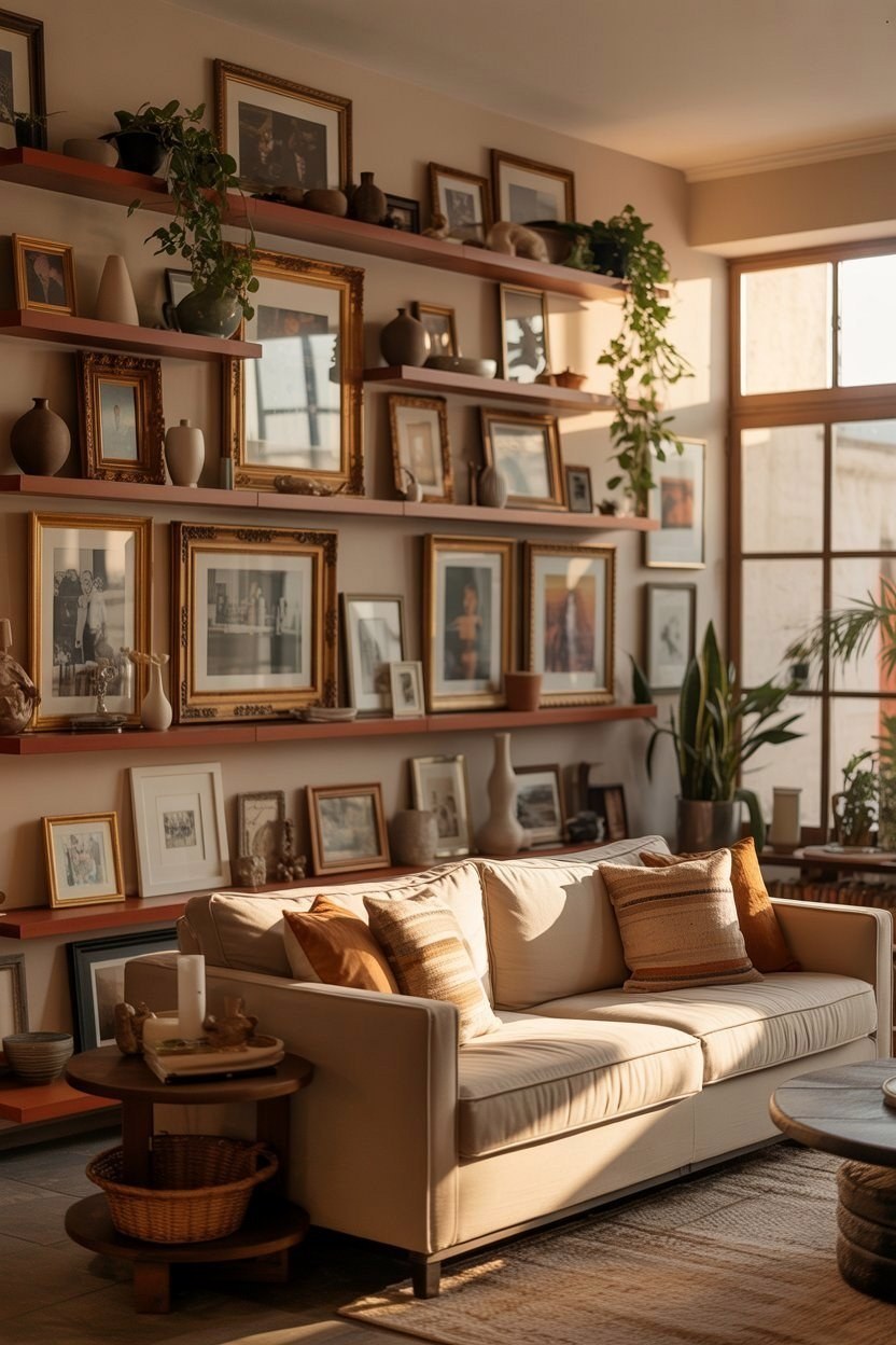 Aesthetic Drawing Room: Living Shelves & Wallpaper Wall Decor Ideas