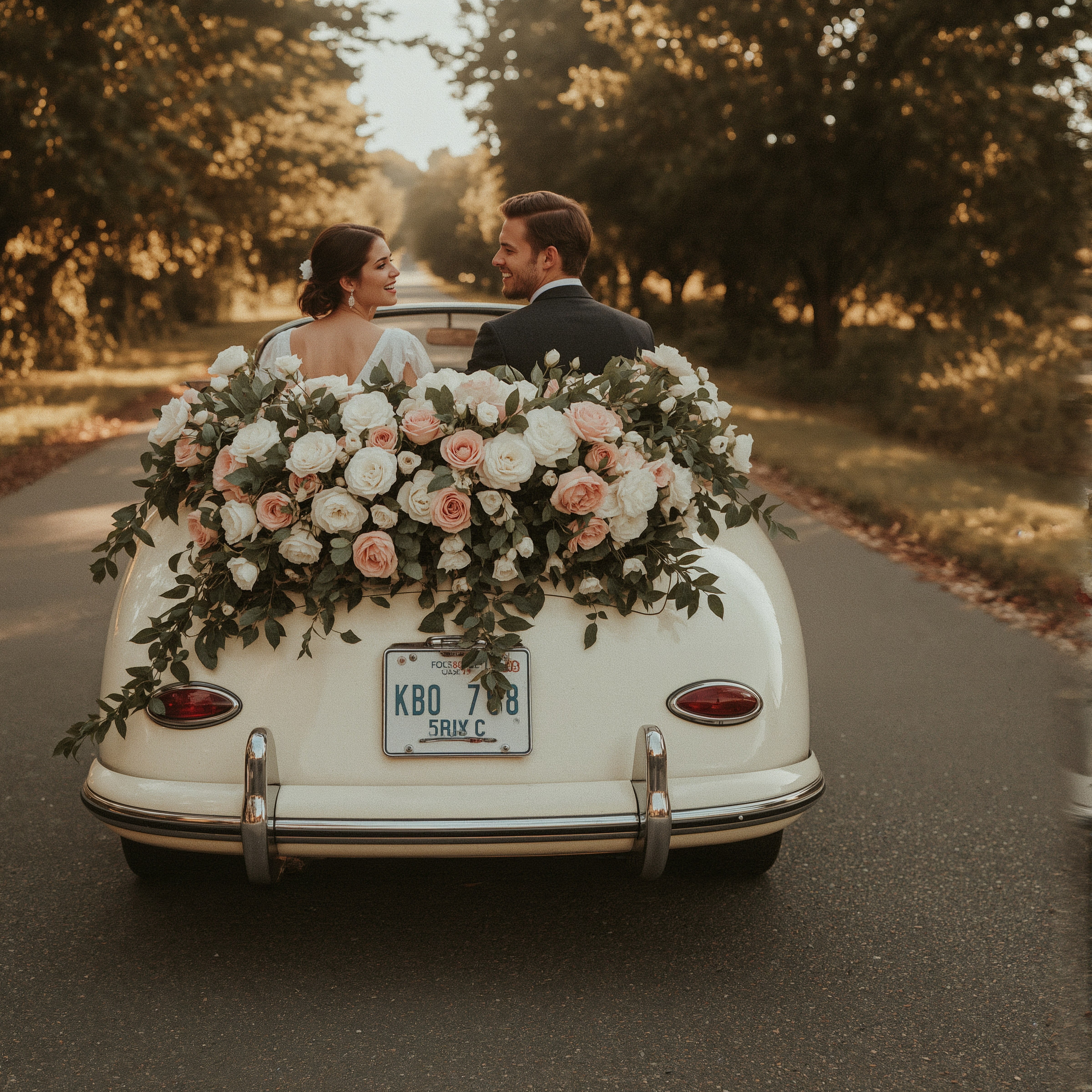 Vintage Porsche Wedding Getaway: Golden Hour Romance