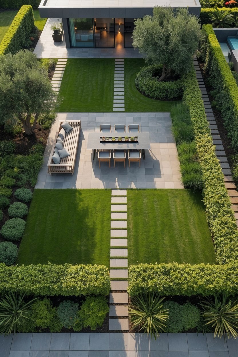 Modern Backyard Landscaping: Geometric Layouts & Lush Garden Design