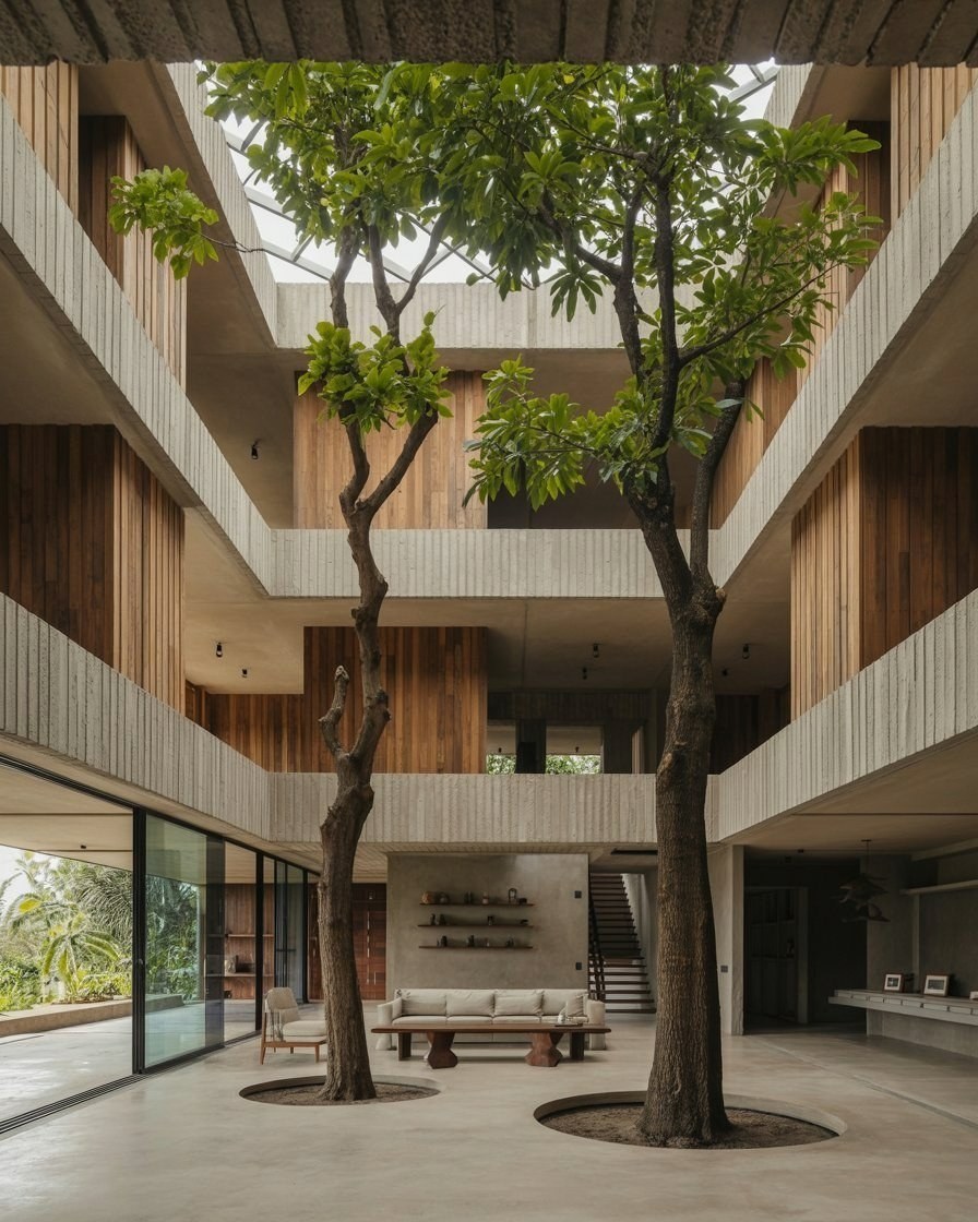 Eco Brutalism Interior Design: Raw Concrete Meets Indoor Trees