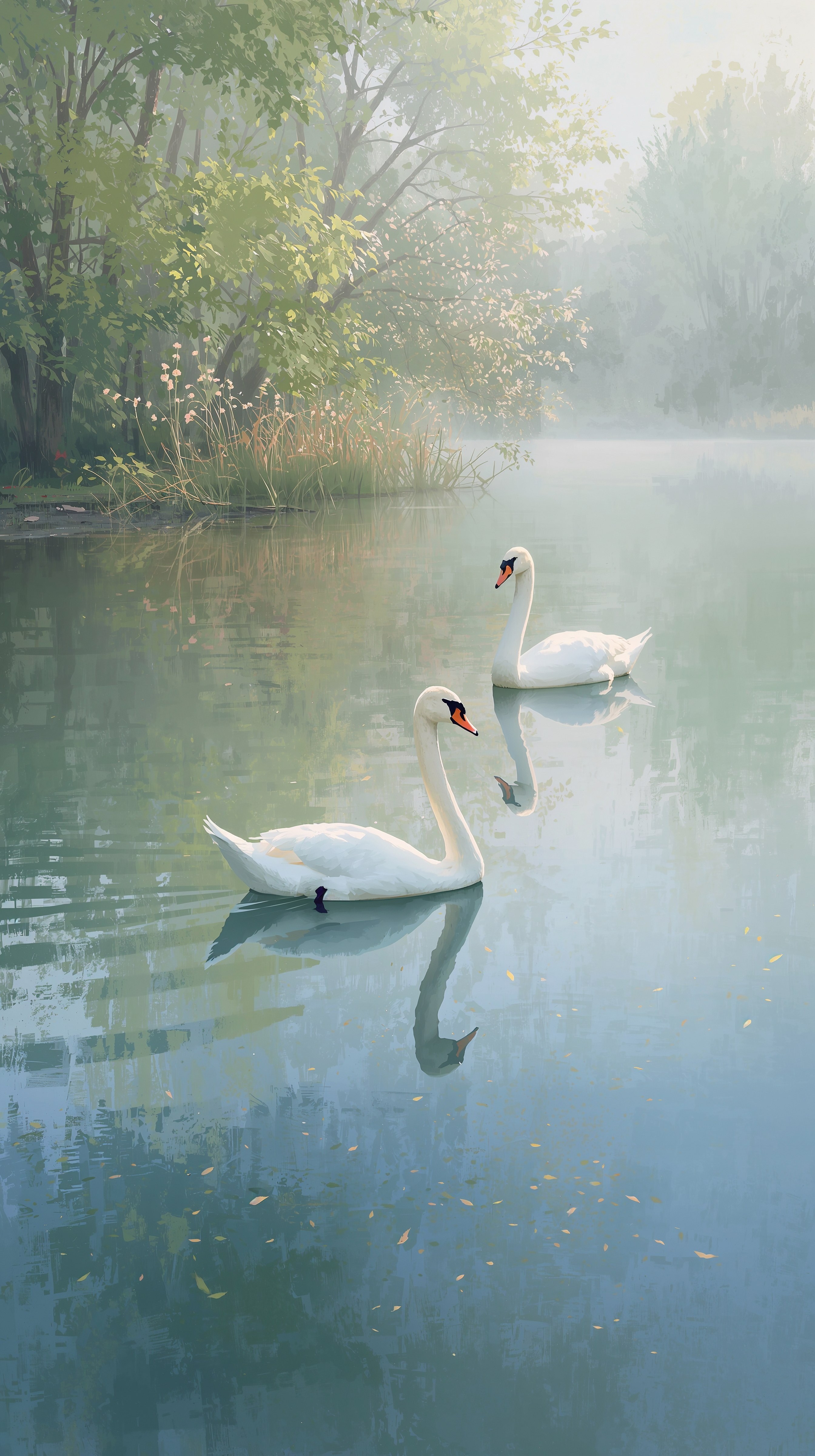 Serene Swan Wallpaper: Impressionistic Lake Scene for iPhone