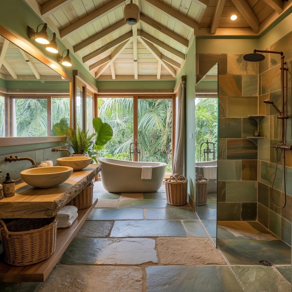 Coastal Rustic Bathroom: Spa-Like Oasis with Natural Stone & Beach House Vibes