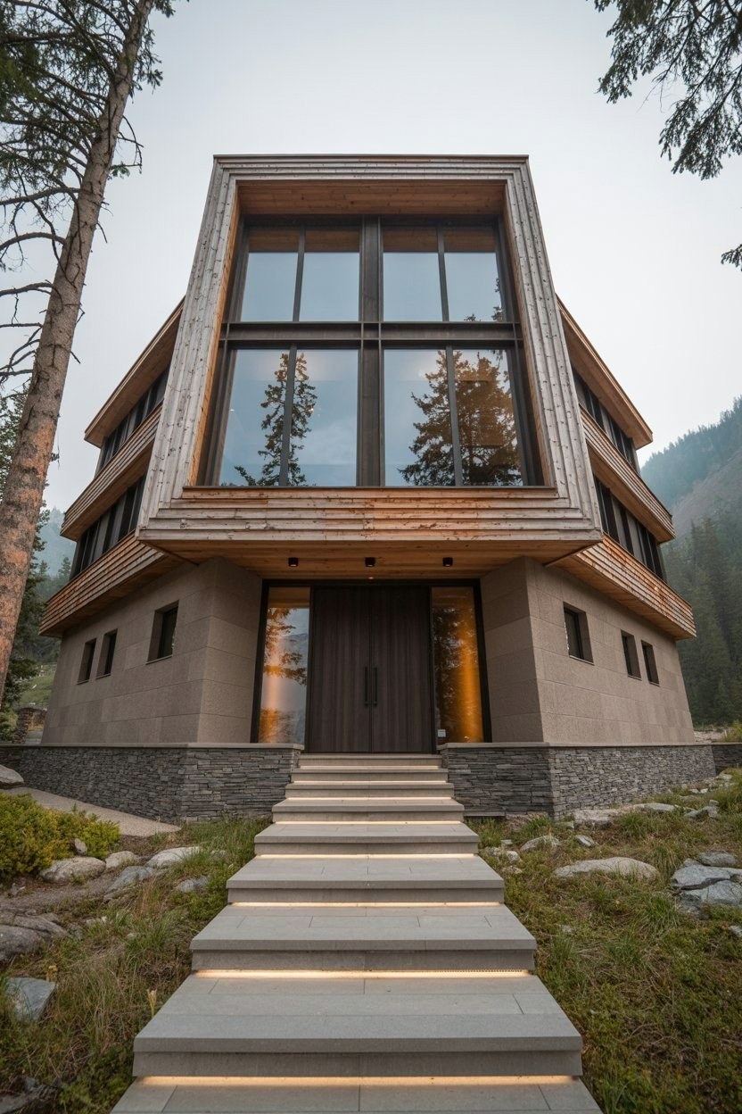 Modern Lodge Exterior: Alpine Views & Architectural Grandeur