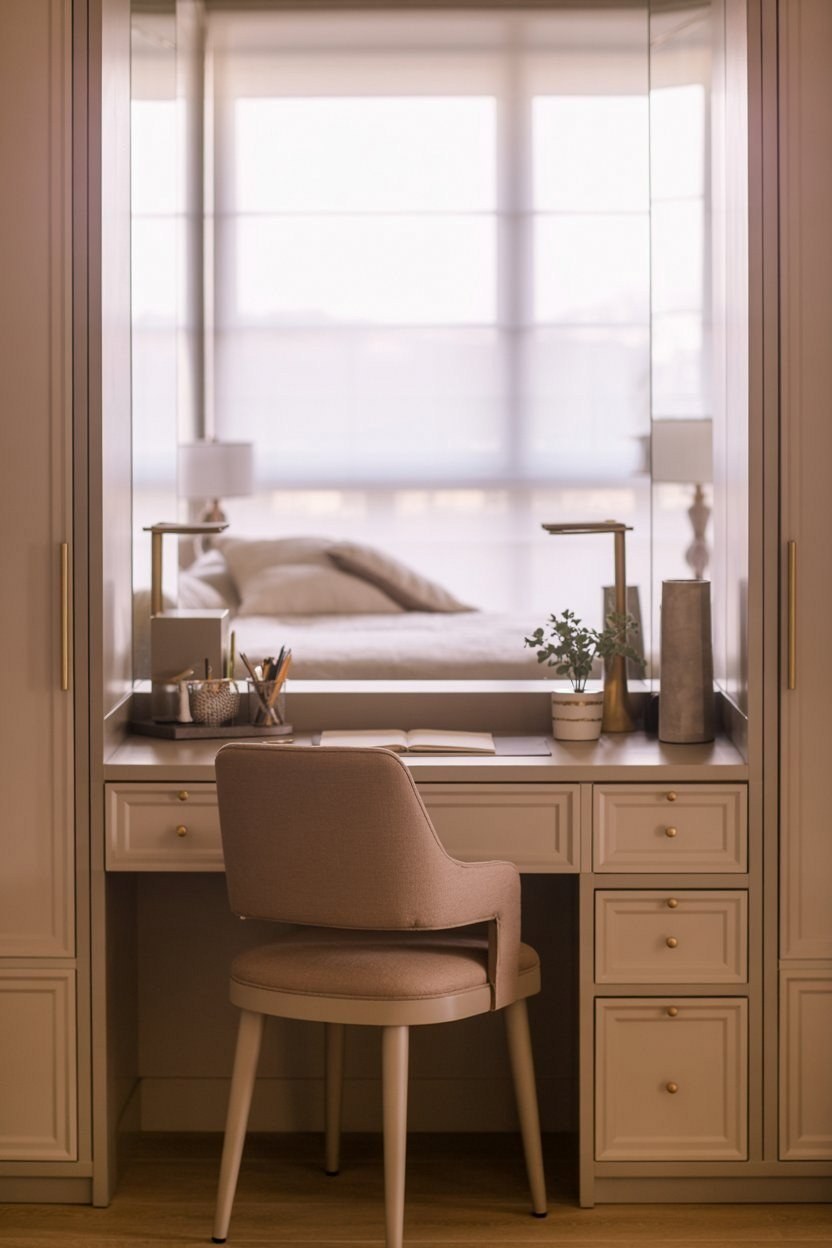 Chic Bedroom Office & Vanity Combo for Small Spaces