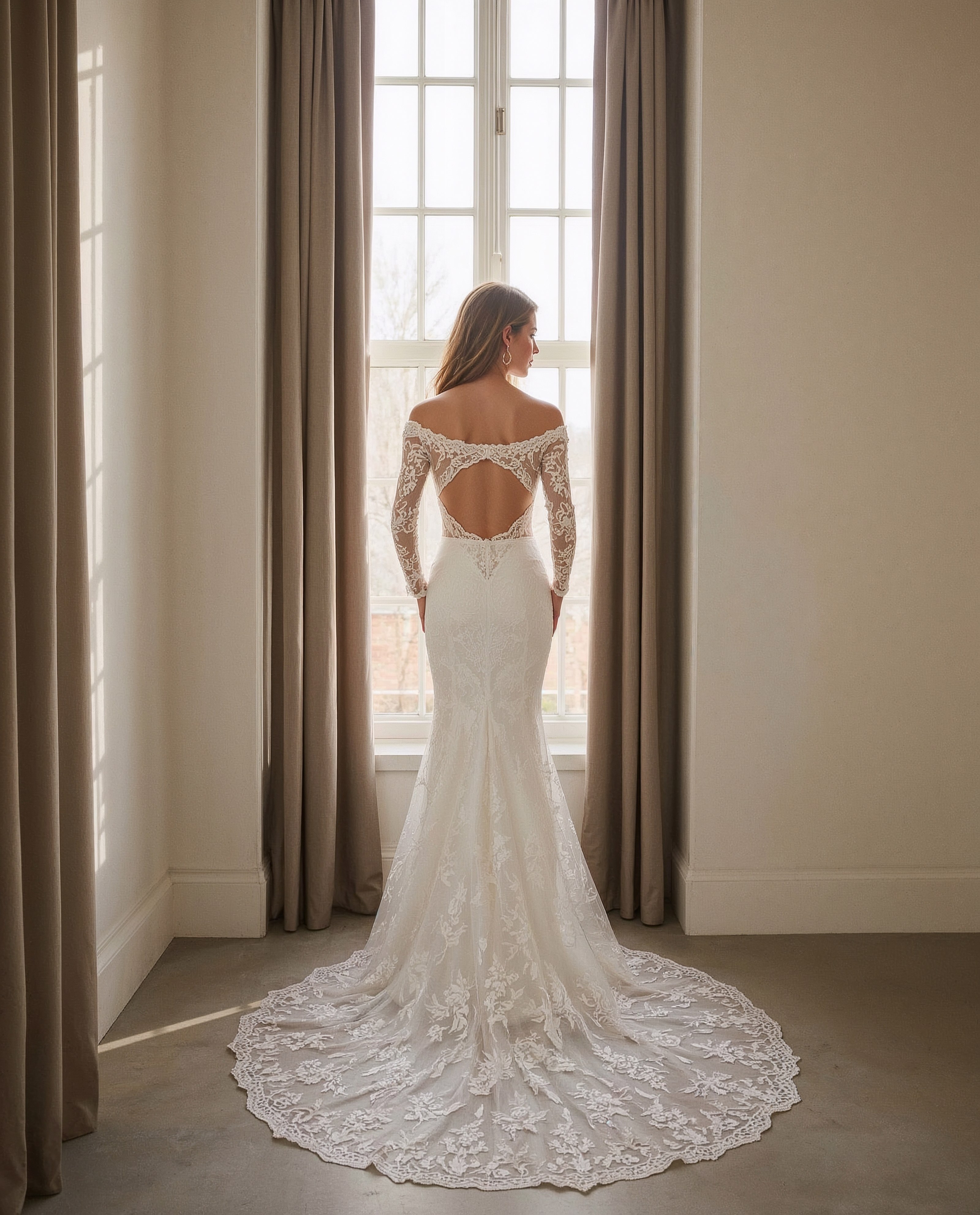 Romantic Open Back Long Sleeve Mermaid Dress