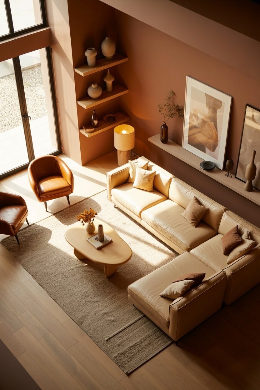 Dreamy Warm Neutral Living Room: Modern Flat Design Inspiration