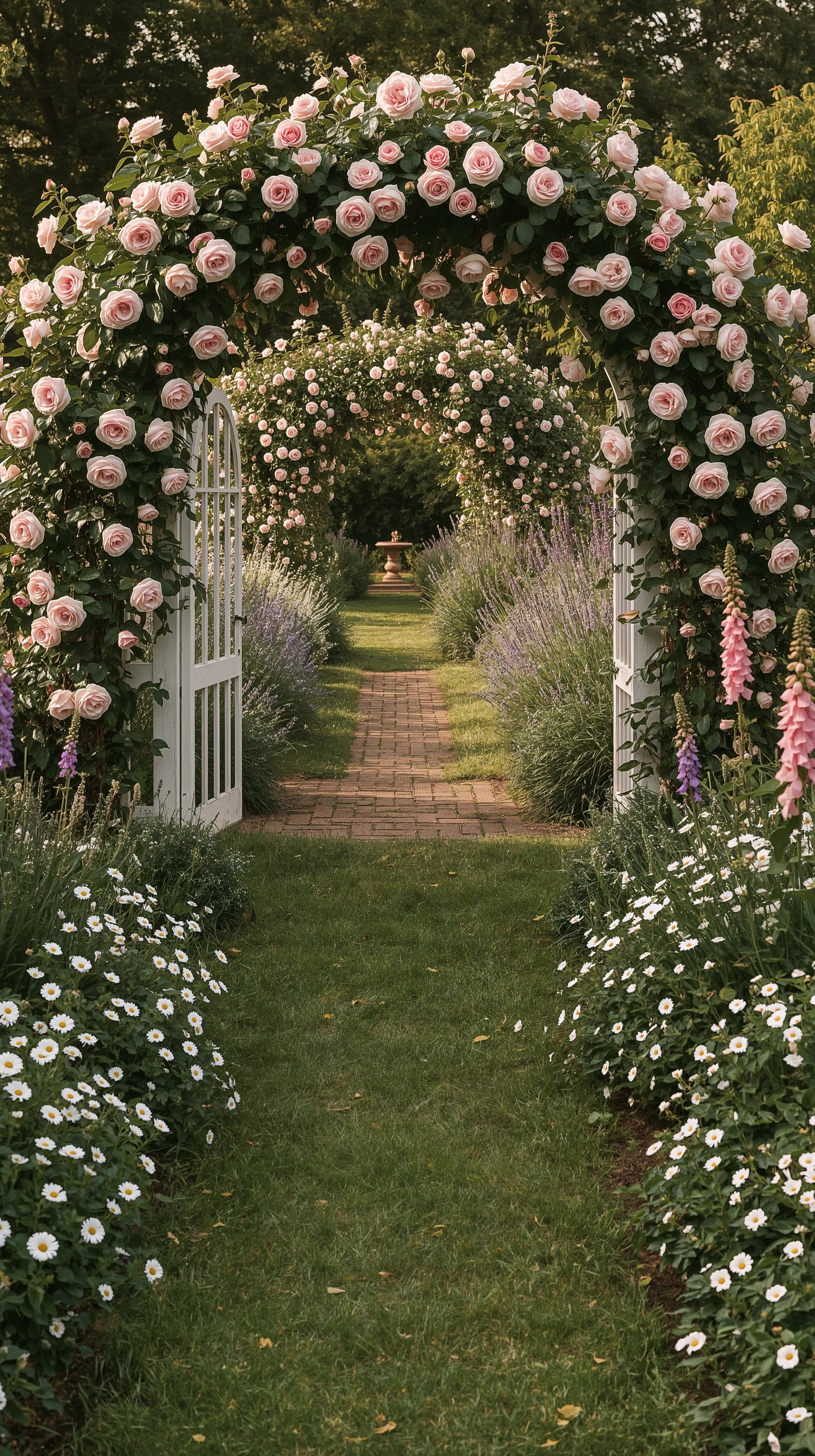 Romantic Cottage Garden Flower Beds with Captivating Rose Arches