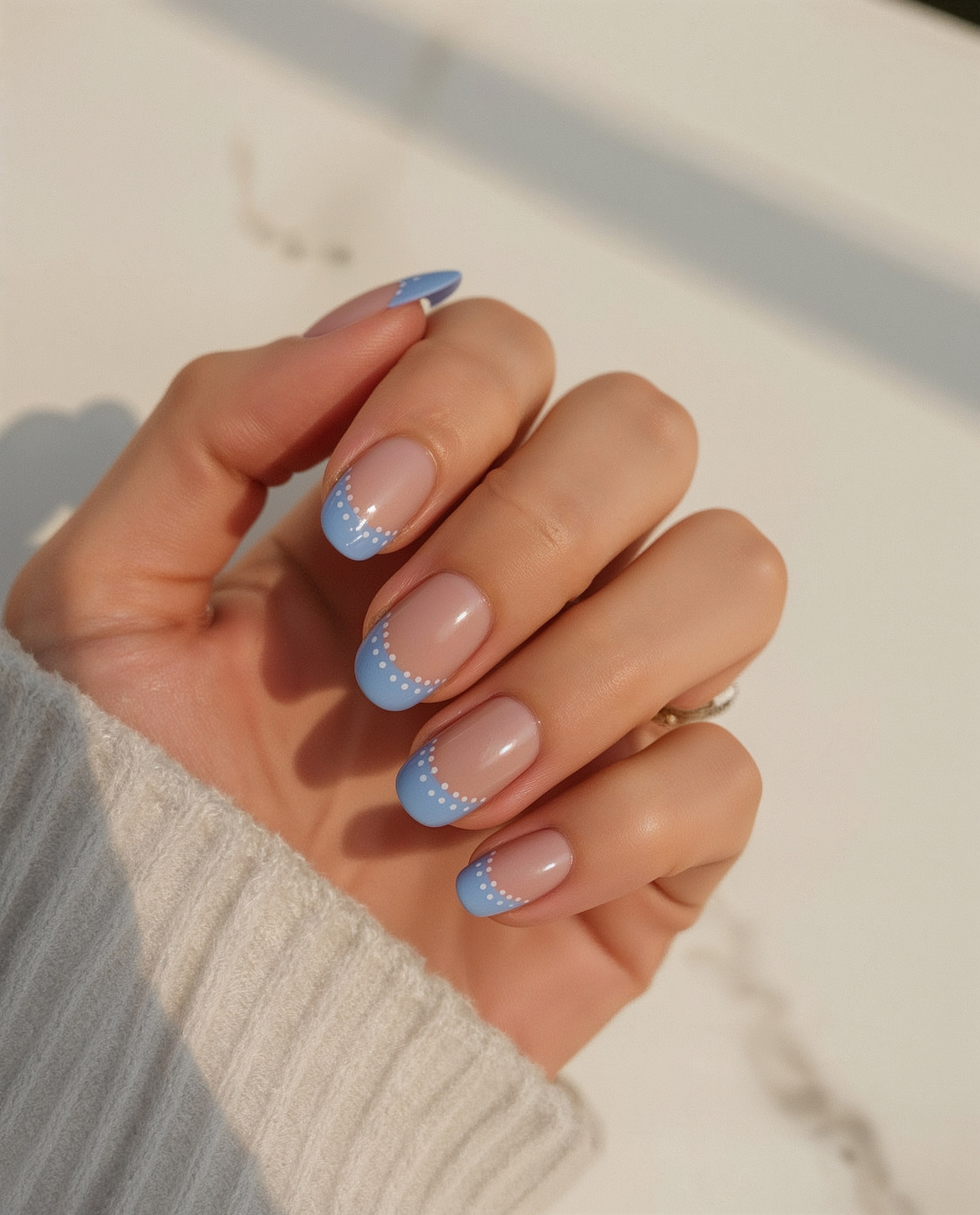 Chic & Cute: Dotted Blue French Tip Nails for Any Occasion