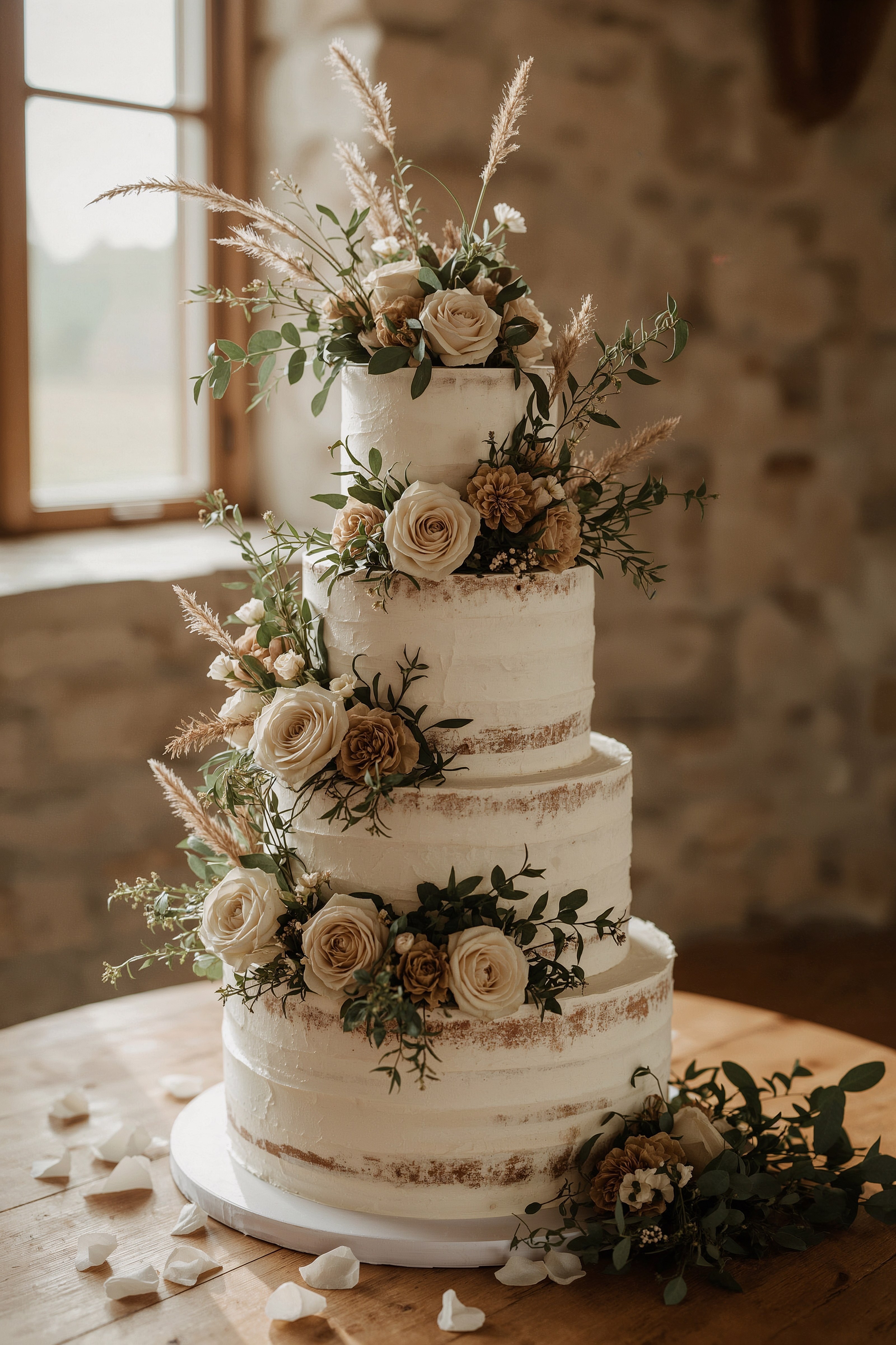 Boho Wedding Cake with Olive Green & Wildflower Charm